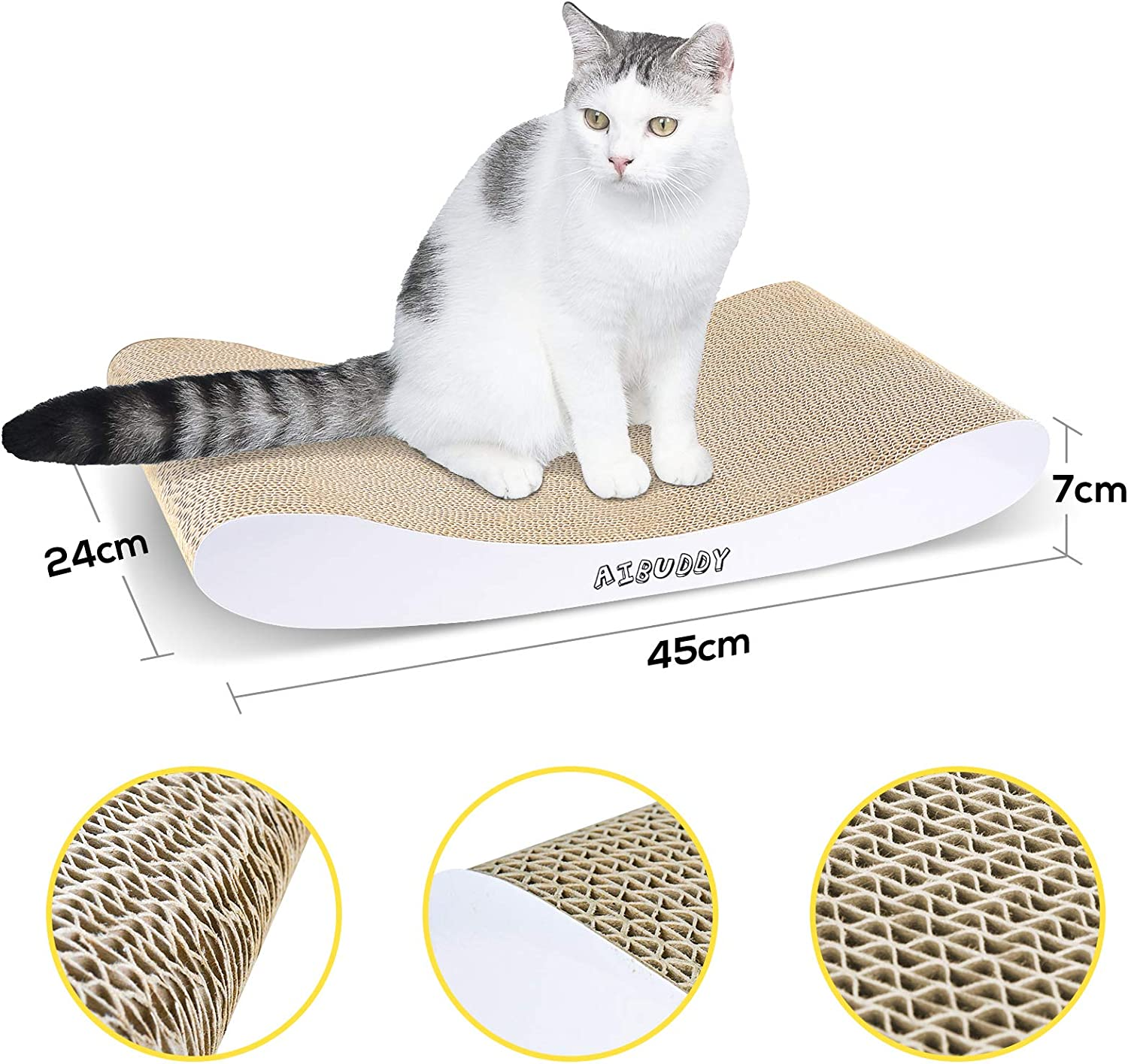 Aibuddy Cat Scratcher, Curve Scratching Pad Reversible Cardboard Lounge Bed with Organic Catnip [ 44X 25X 7Cm, Superior Cardboard & Construction] image number 5