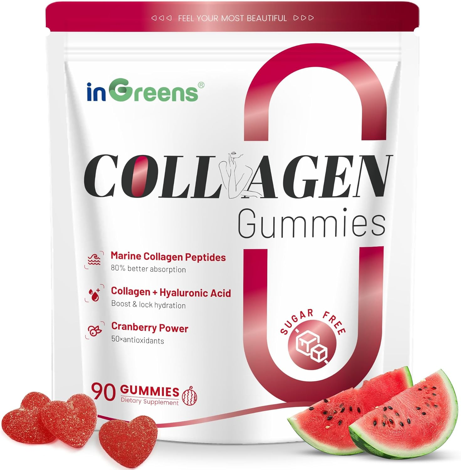 Collagen Gummies, 5000Mg Hydrolyzed Marine Collagen, Collagen Peptides Gummies for Women, Sugar Free, Type I, II, & III, Vitamin C, 90 Count image number 2