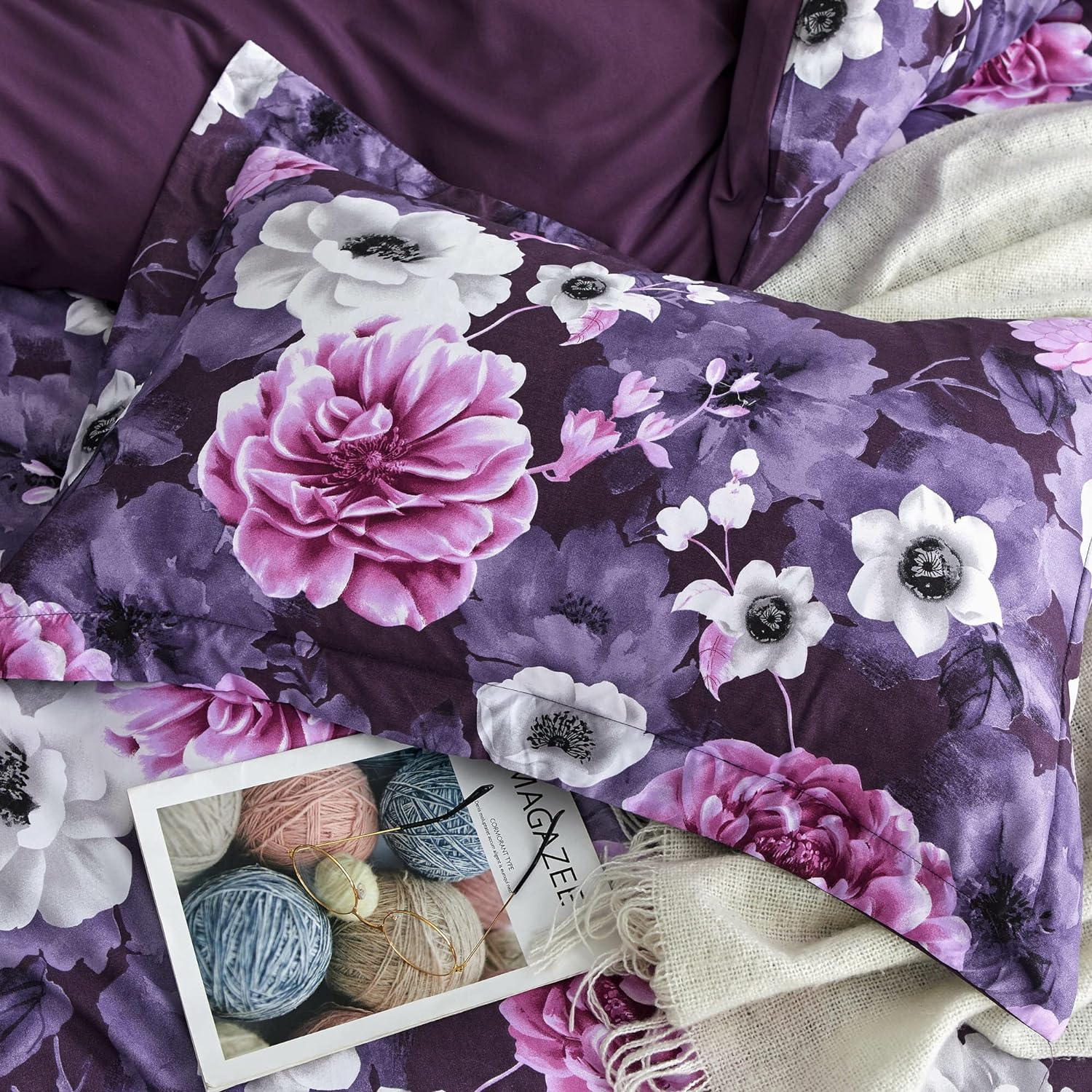 Luxton Antonella Garden Floral Plum Quilt Cover Queen Botanical 3Pcs Grey Purple Quilt Cover Set (Queen Size) image number 2