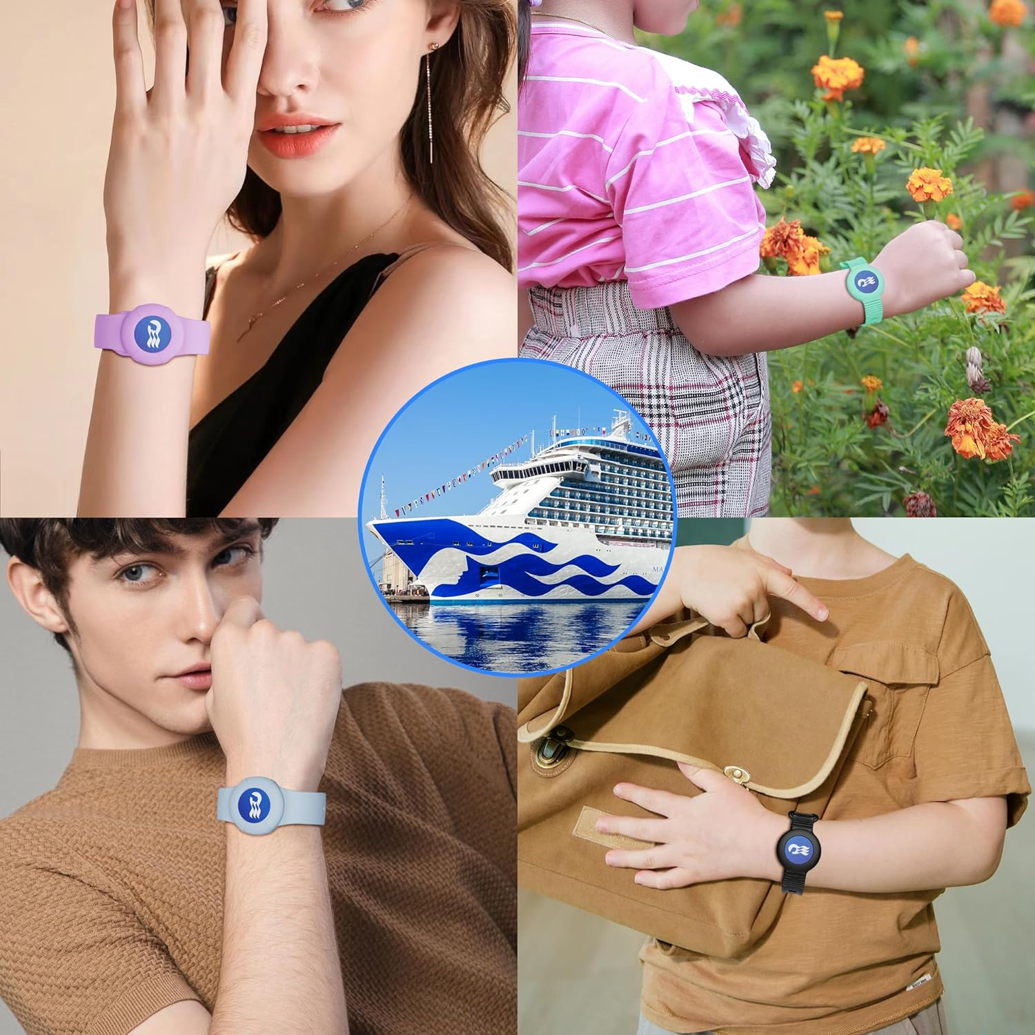 4 Packs Princess Cruise Medallion Holder, Breathable Soft Silicone Wristband for Carnival Ocean Medallion for Women Men Girls Kids Children (Black, Blue, Green, Purple) image number 6