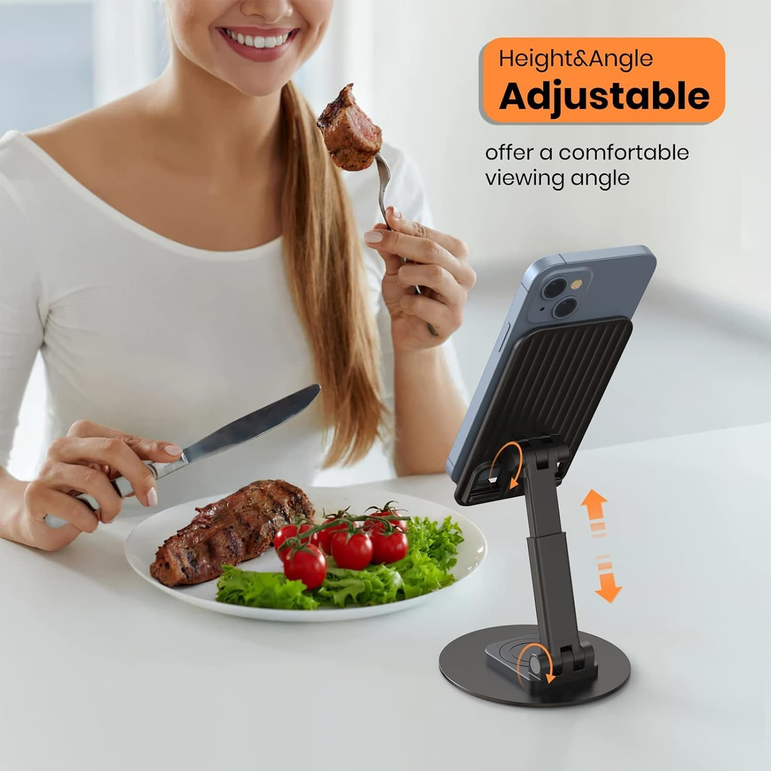 Phone Stand, Fully Foldable Angle Height Adjustable Phone Tablet Holder Stand Dock with 360&deg;Rotating Base, Cellphone Cradle Desktop Dock for Iphone 15 14 Pro Max, 13 12, 4-8 Smartphone & Tablet image number 2