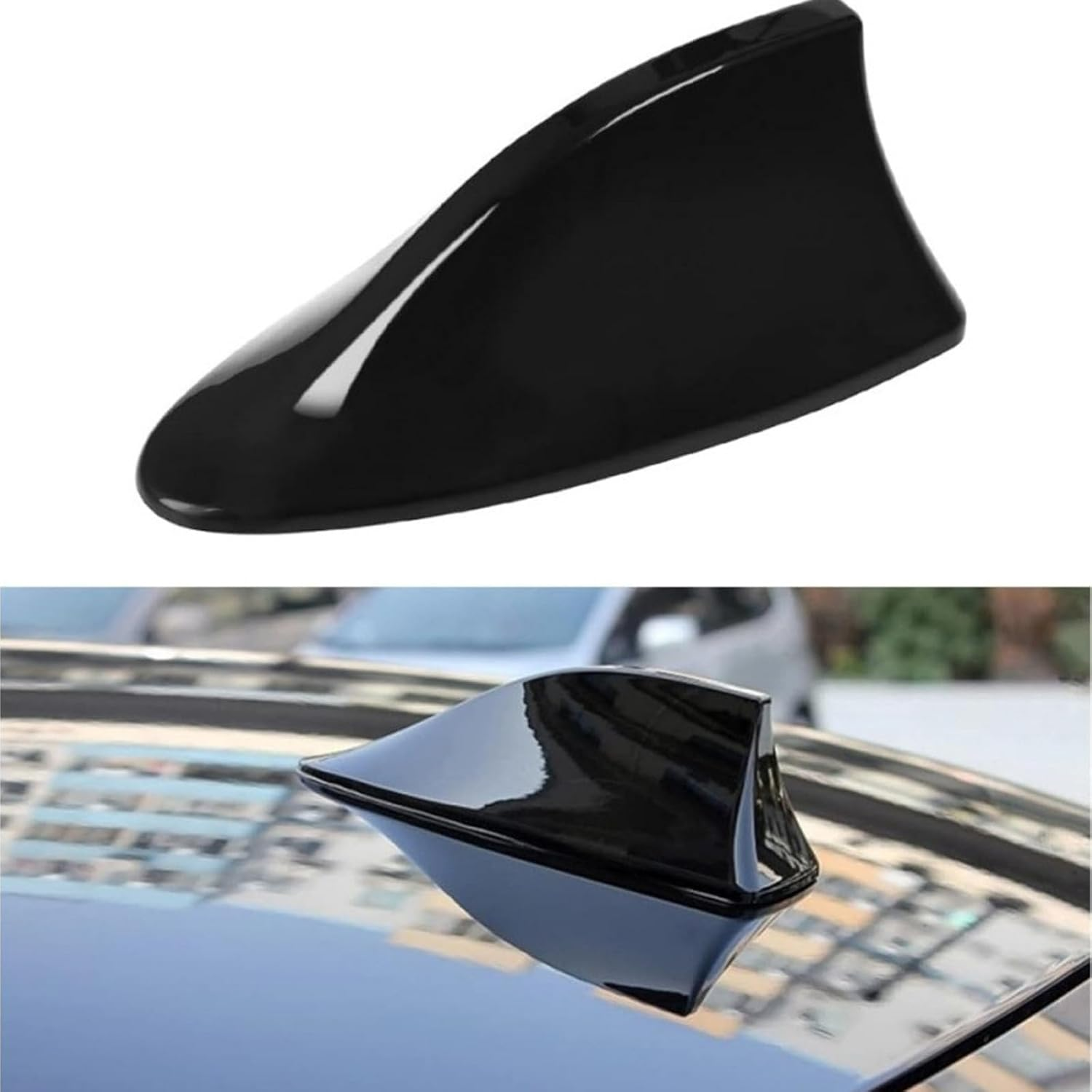 Universal Car Aerials Shark Fin Antenna Cover Car Trim AM/FM Signal Design Roof Antenna with Aerial Adhesive Base for Car SUV Truck Van (Black) image number 1