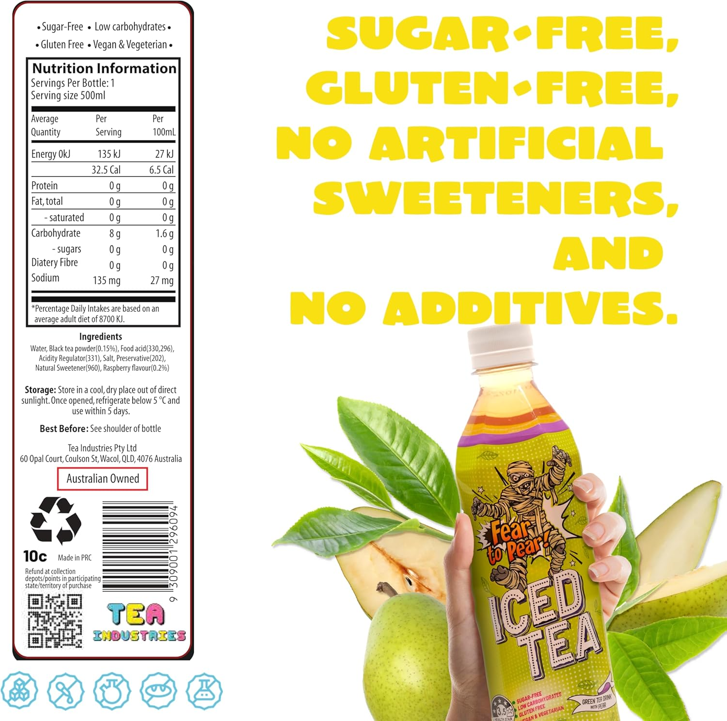 Green Tea with Pear - Refreshing Sugar-Free Drink with Natural Pear Flavor, Electrolytes & Antioxidants - Sugar-Free, 24 Pack 500Ml Bottles image number 4