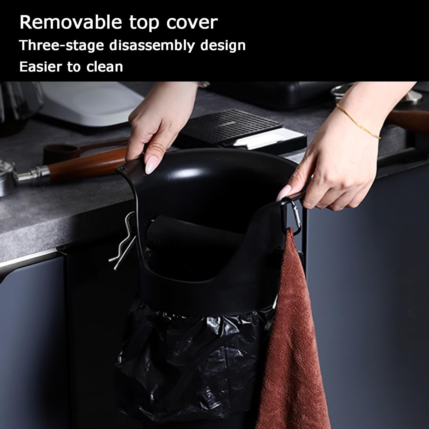 Coffee Grounds Knock Box, Floor Standing Espresso Bin,With Towel and 90 Garbage Bags, for Teahouse Household(Black)