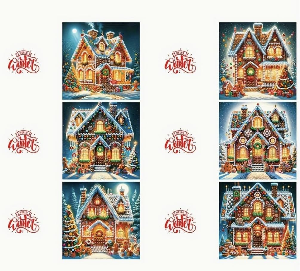 Syntego 6Pcs DIY Festive Gingerbread Christmas House | Diamond Painting Greeting Card Kit for Adults | Handmade Multi-Color Art Set with Envelopes, Tools Holiday Decorative Craft Supplies image number 6