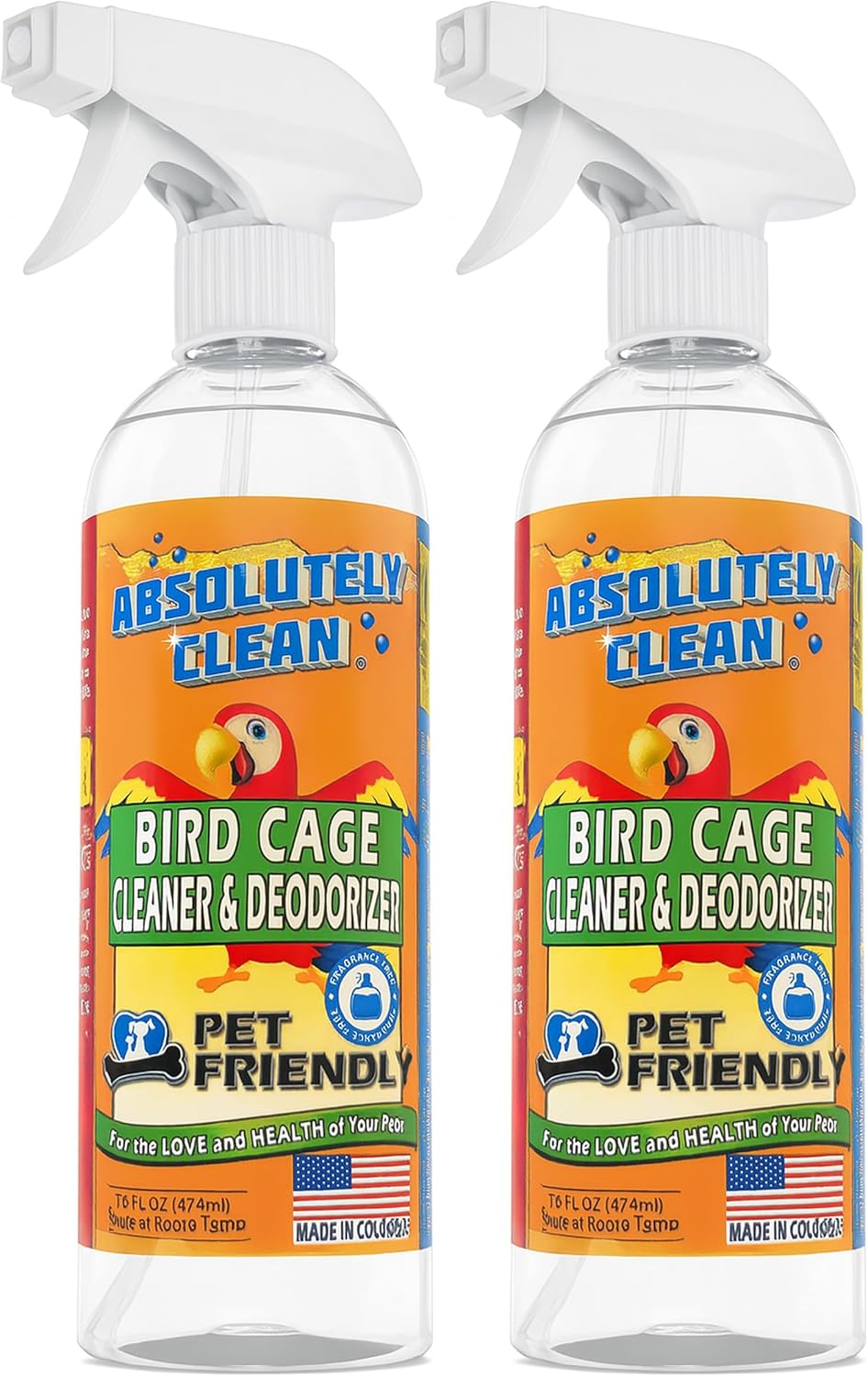 Absolutely Clean Amazing Bird Cage Cleaner and Deodorizer - Just Spray/Wipe - Safely & Easily Removes Bird Messes Quickly and Easily - Made in the USA (16 Oz - 2 Pack) image number 1