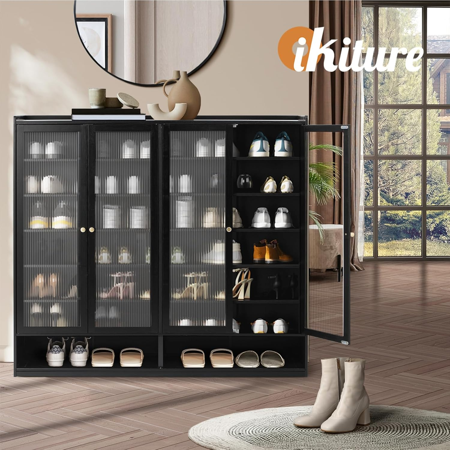 Oikiture Shoe Rack Cabinet 7-Tier Shoe Storage Cabinet with 4 Door and Open Shelf for Closet Hallway Bedroom Entryway image number 3