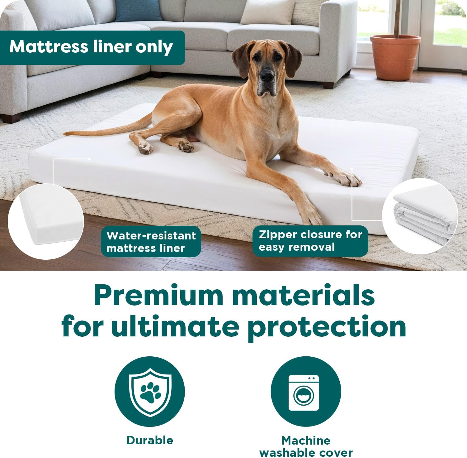 Furhaven Pet Dog Bed Cover - Water-Resistant Sofa-Style, Chaise, & Mattress Pet Bed Replacement Mattress Protector Interior Liner Cover for Dogs & Cats, Jumbo Plus image number 1
