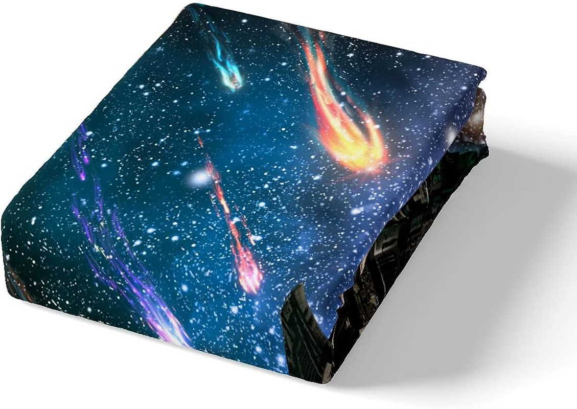 Homewish Spaceship Bedding Sets Falling Stars Duvet Cover Set Colourful Starry Sky Comforter Cover for Children Boys Girls Galaxy Science Fiction Theme Bettpreads Cover with 1 Pillowcase 135 X 200 Cm