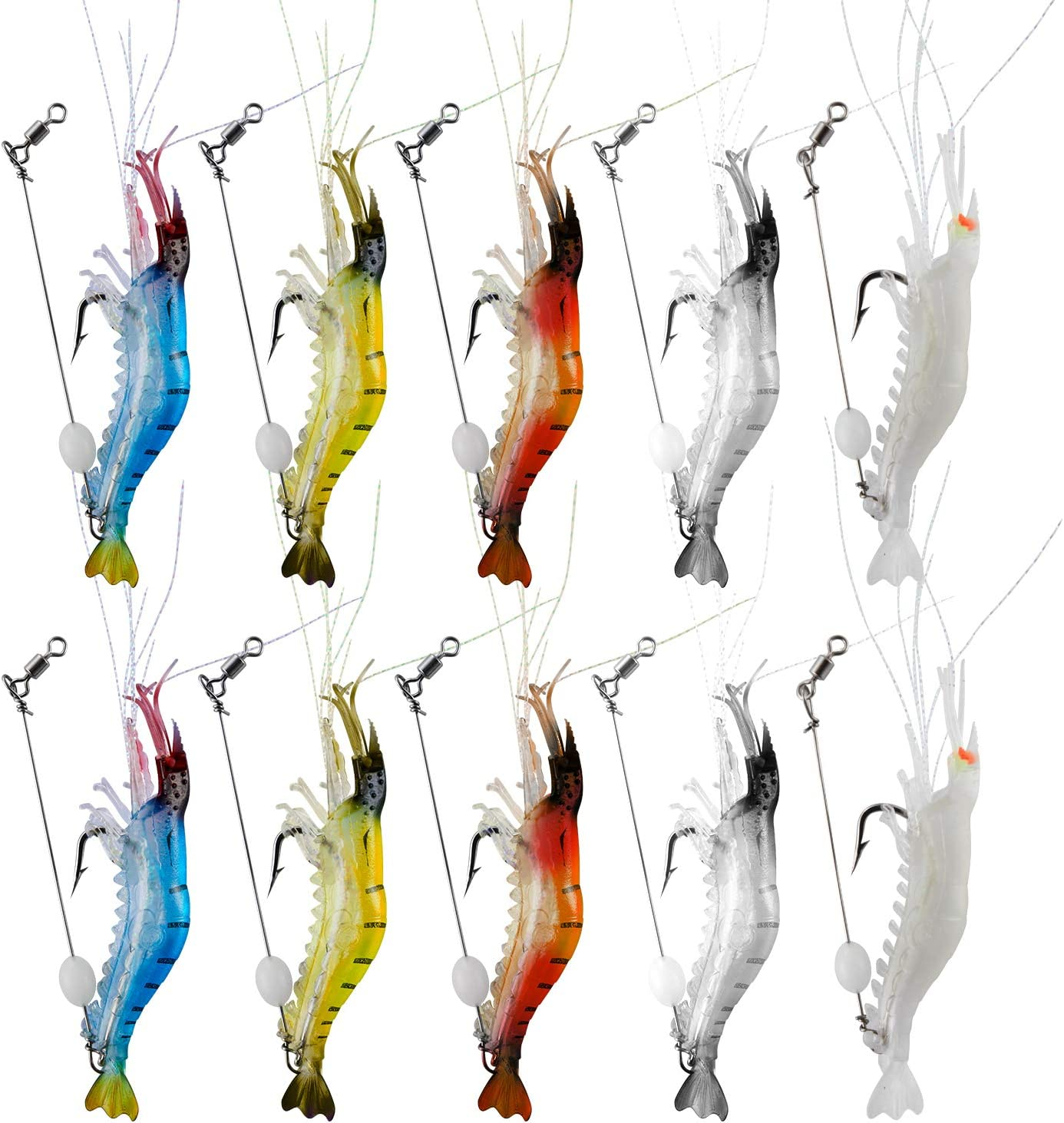 WANBY Fishing Shrimp Lures Artificial Silicone Soft Bait Set Luminous Swimbait Shrimp Fishing Lure with Hooks Fishing Tackle Freshwater/Saltwater