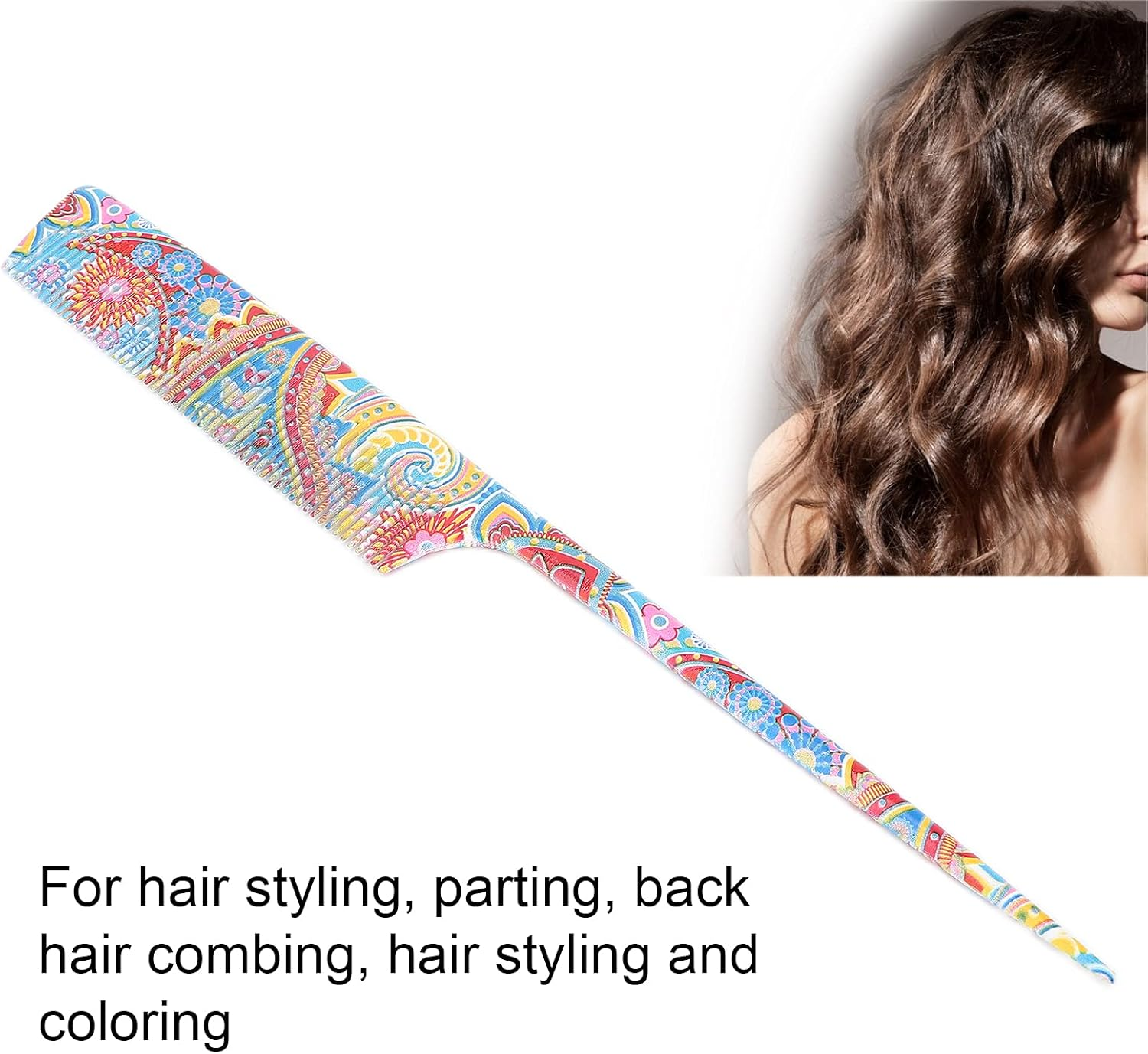 Ejoyous 8.9 Inch ABS Rat Tail Comb, Durable anti Static Hair & Scalp Safe, Professional Styling/Sectioning/Backcombing/Coloring Salon & Home Use, Smooth Shiny Hair (Waist Flower Pointed Tail Comb) image number 1
