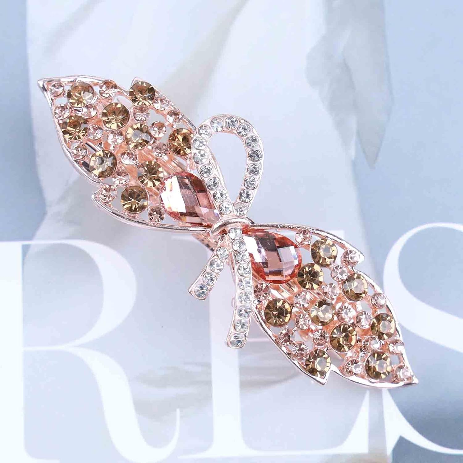 Tseenyi Bridal Wedding Hair Clip Bow Crystal Hair Clip Gold Rhinestone Hair Clip Sparkling Bridal Decorative Headwear Hairpin Women and Girls Gifts (Champagne Crystal)