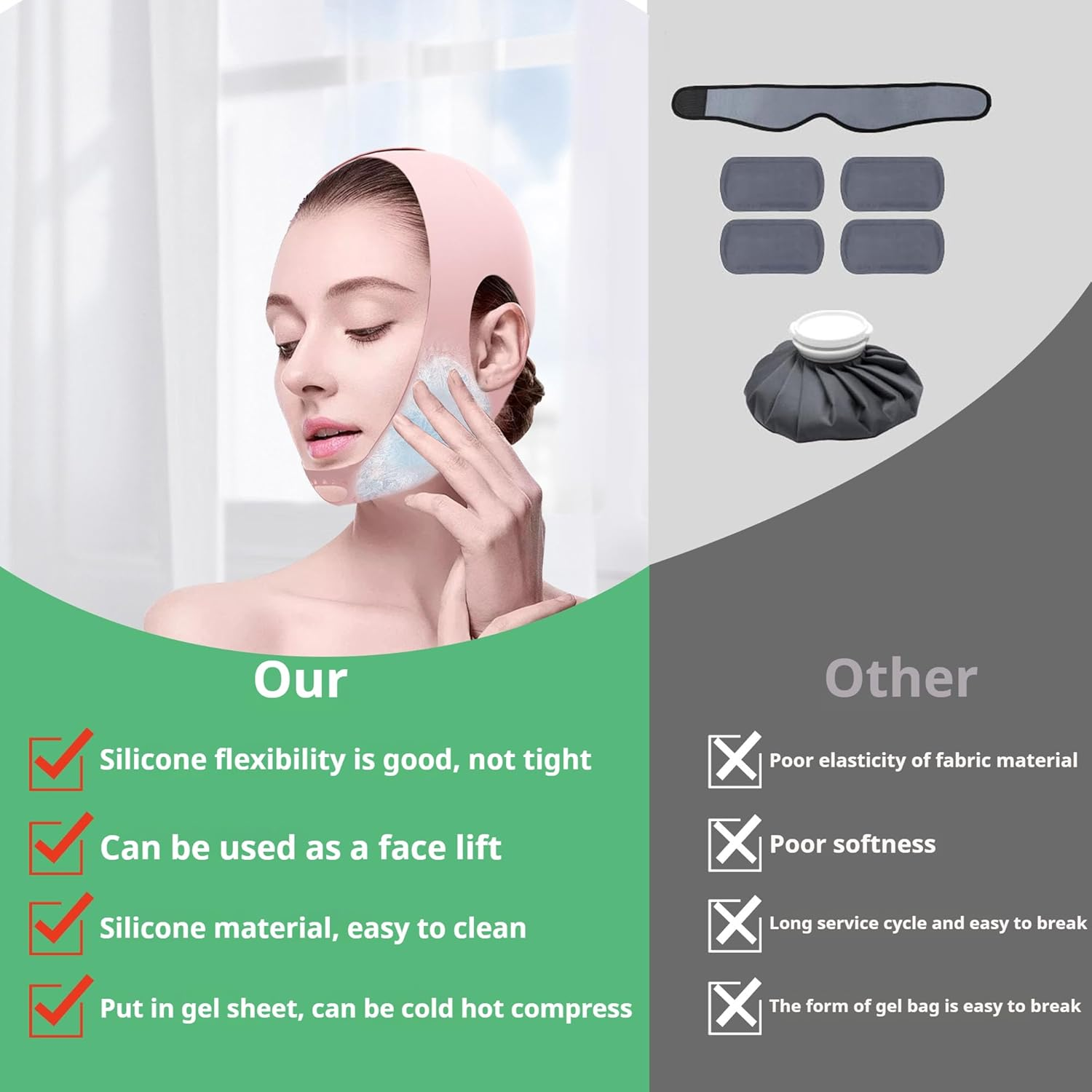 Wisdom Teeth Ice Pack,Face Ice Pack Wrap with 2 Gel Packs,Reusable Hot & Cold Gel Packs,Pain Relief,Wisdom Teeth,Jaw,Head,Adjustable Stretch Wrap Relief for Injuries (Pink) image number 1