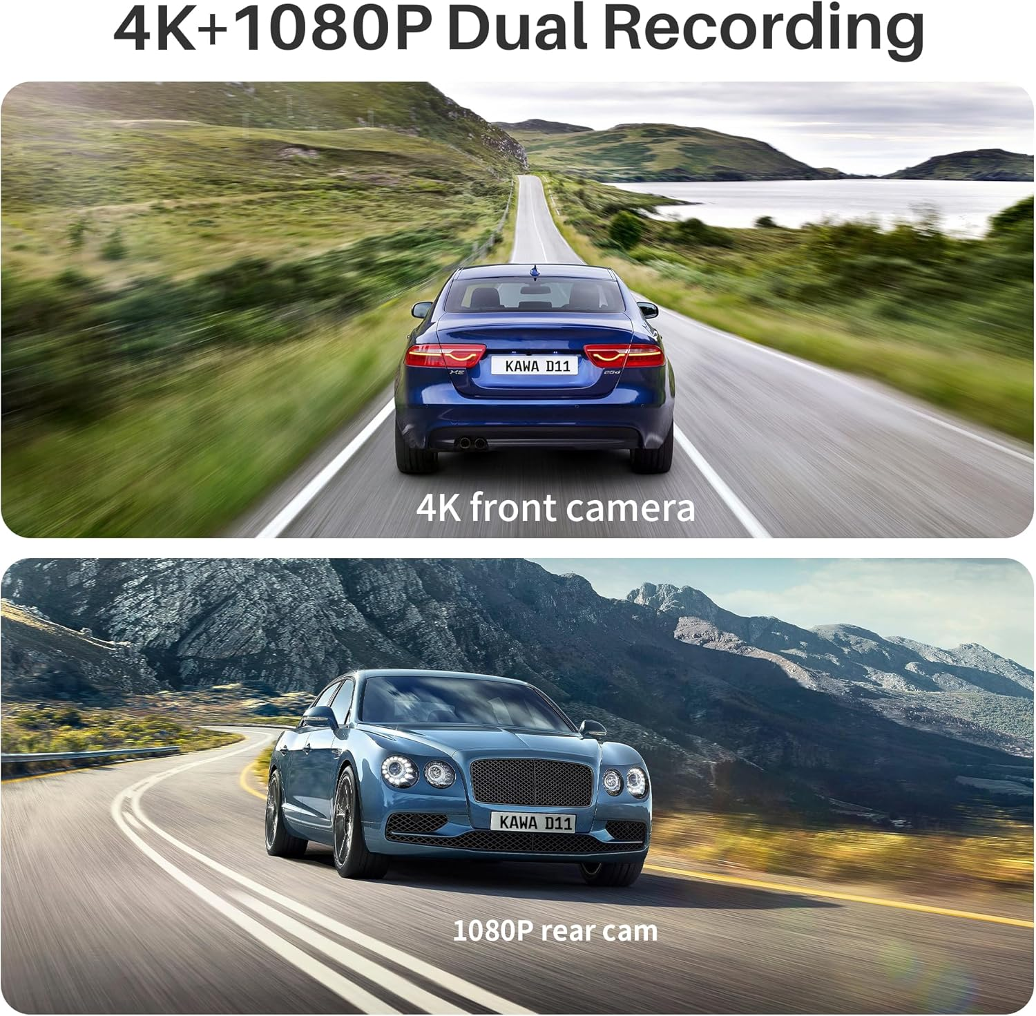 KAWA 4K Dash Cam Front and Rear, AI-ISP Ture Color Night Vision, 3.16" IPS Screen, GPS, G-Sensor, AI Parking Motion Detection, WDR, UHD 4K+1080P Car Camera Dashcams with 64G Micro SD Card, D11 image number 5