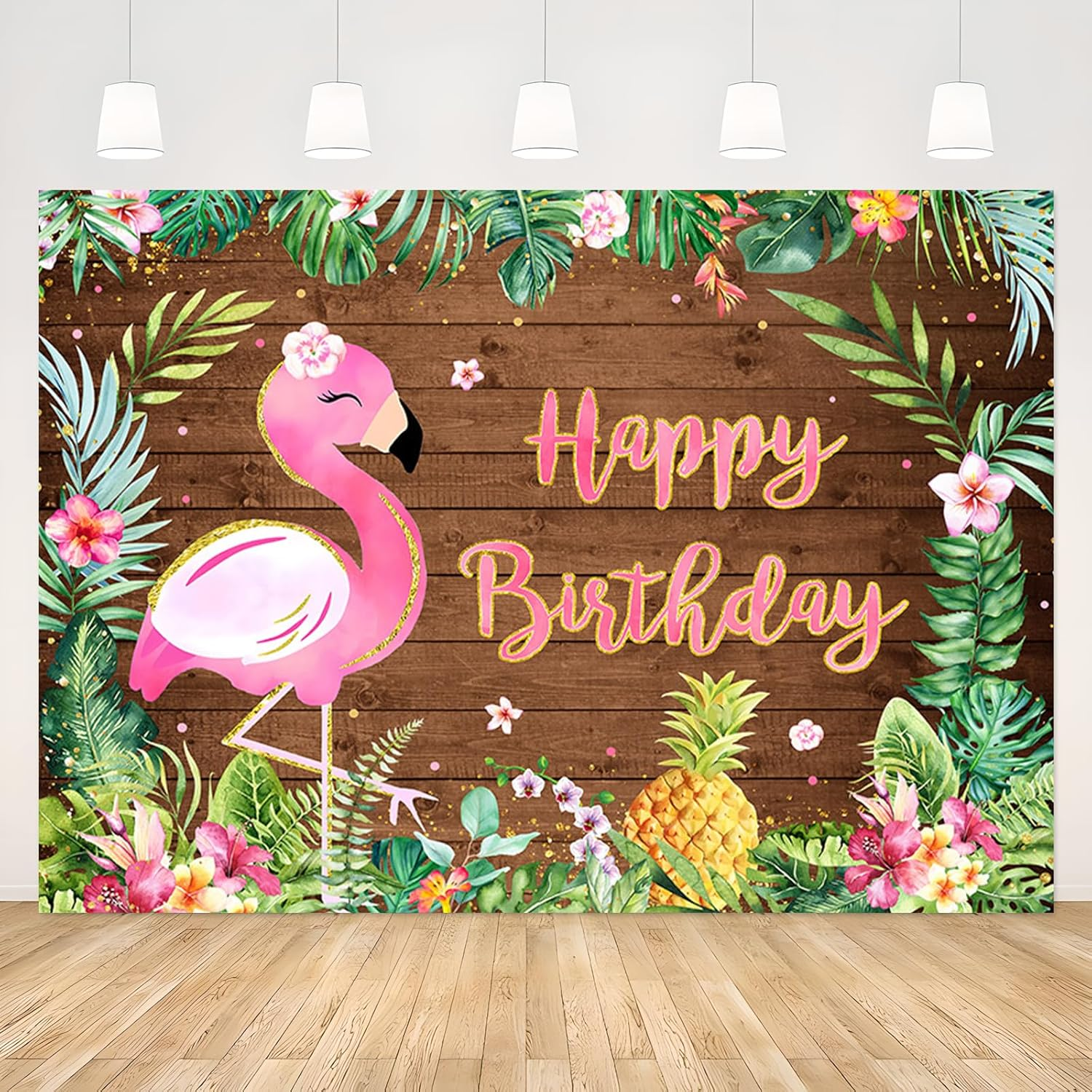 APROPHIC Flamingo Birthday Party Background 2.1 X 1.5 Cm Tropical Fruits, Palm Leaf Background, Happy Birthday Flamingo Decoration, Photo Booth Props, Cake Table Accessories image number 6