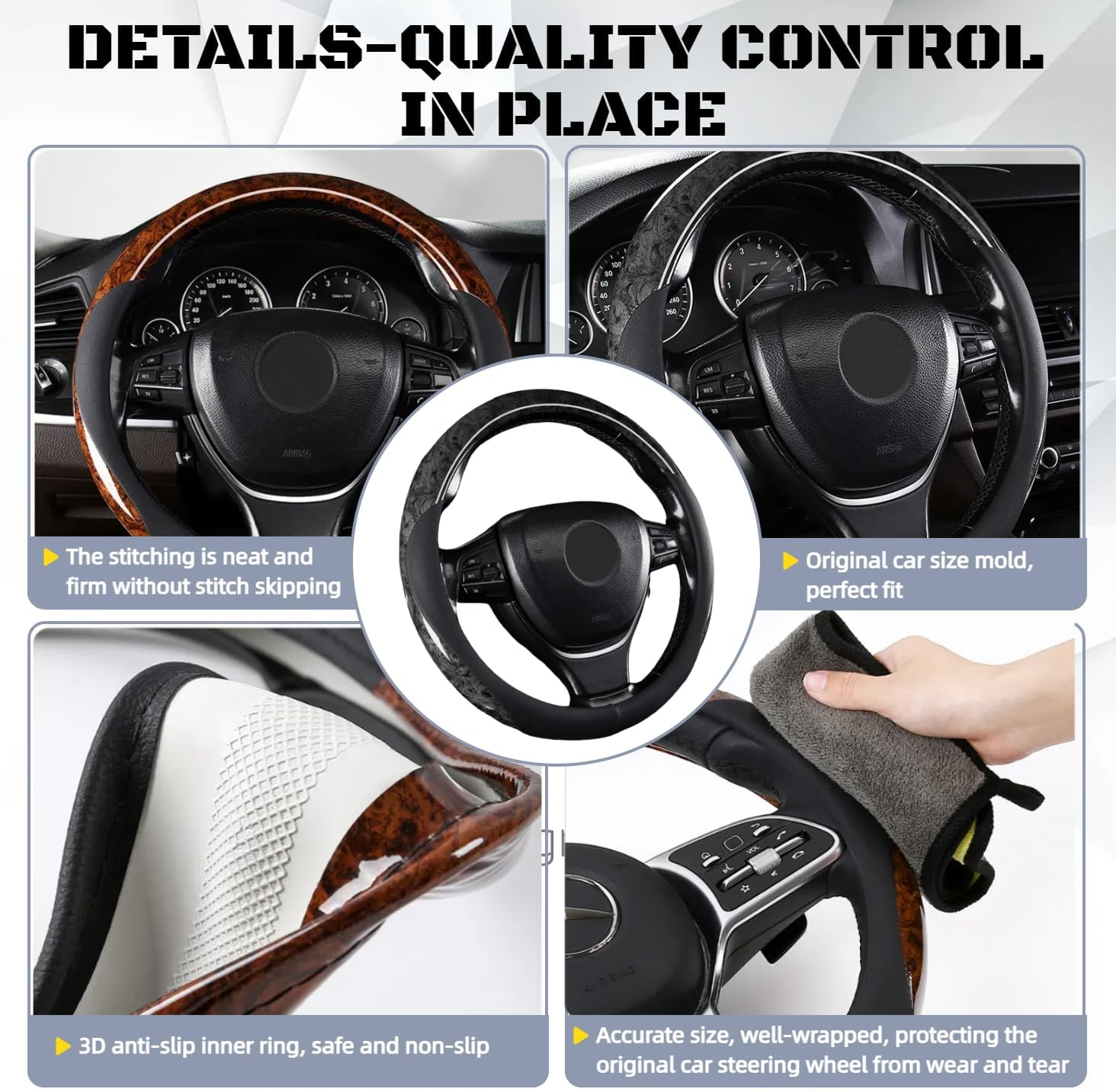 Car Steering Wheel Cover, Universal Ultra-Thin Carbon Fiber Covers Breathable,Anti-Slip, Safety, Soft, Heavy Duty for Men Women image number 1