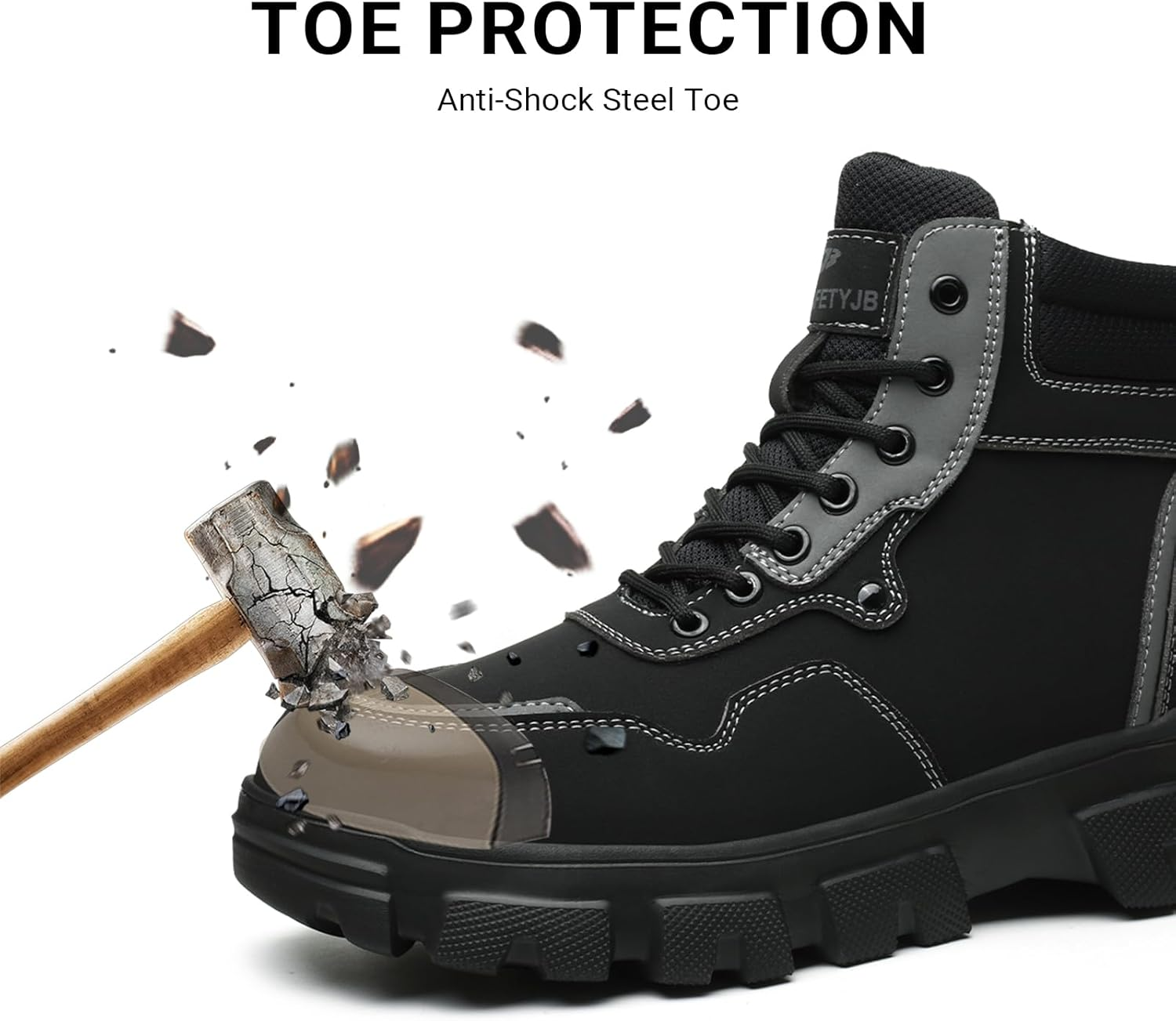 USOR Steel Toe Safety Boots Toe Cap Work Shoes for Men Women Resistant Lightweight Work Sneakers Comfortable Puncture Resistant Work Boots for Industrial Construction image number 6