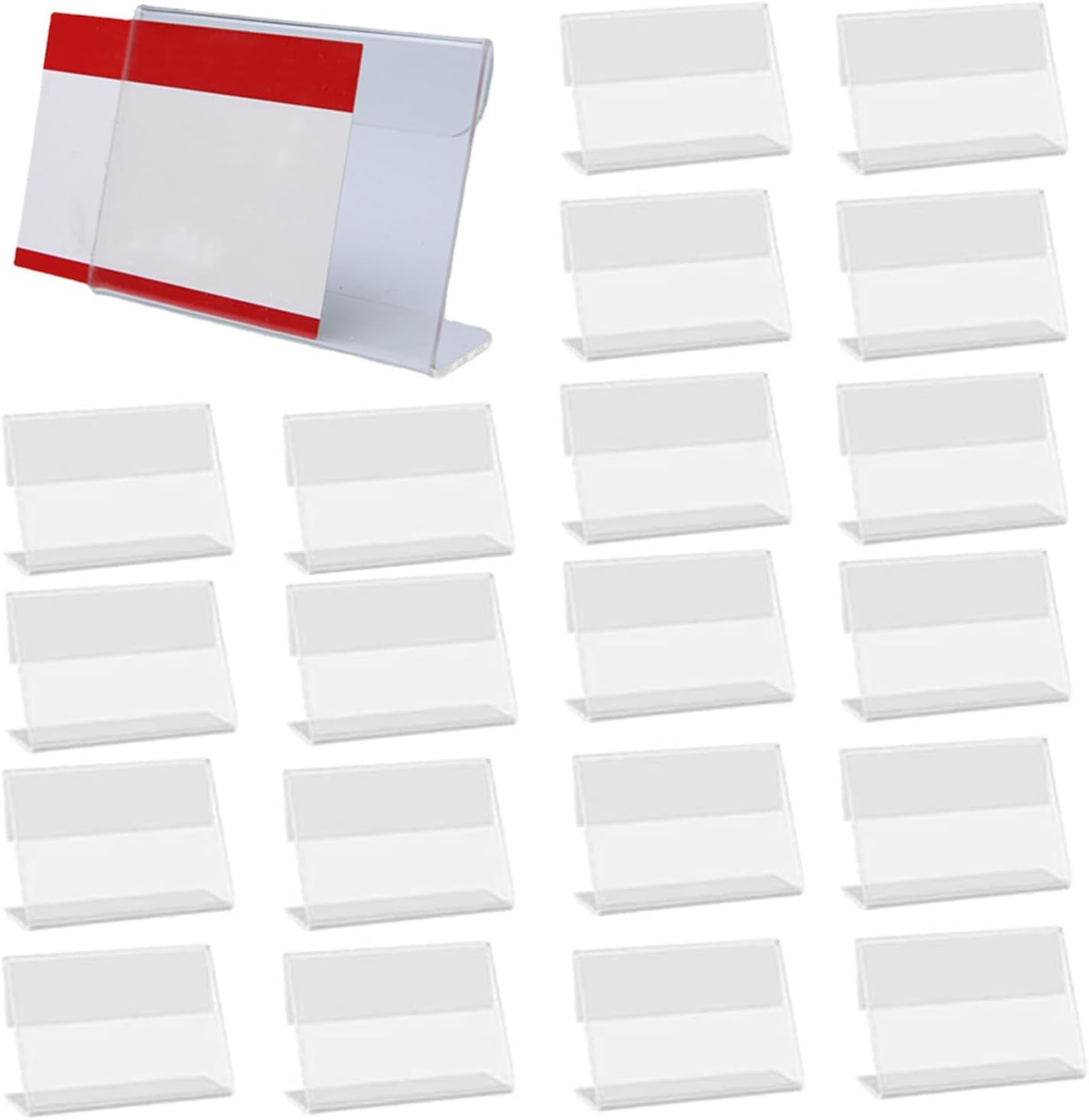 Paifeancodill Mini Sign Display Holder, 20 Pcs Acrylic Sign Holder, L Shape Sign Holders Acrylic Clear Sign Stand Card Holder for Price Card, Tag Name, Table Top, Counter, Store Label Display(9 X 6Cm) image number 3