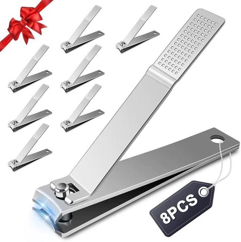 HOFASON 8 Pcs Large Nail Clippers Set for Women Men Stocking Stuffers, Stainless Steel Fingernail and Toenail Clipper Cutter Set Curved Cutter, Bulk Travel Manicure Pedicure Trimmer Kit
