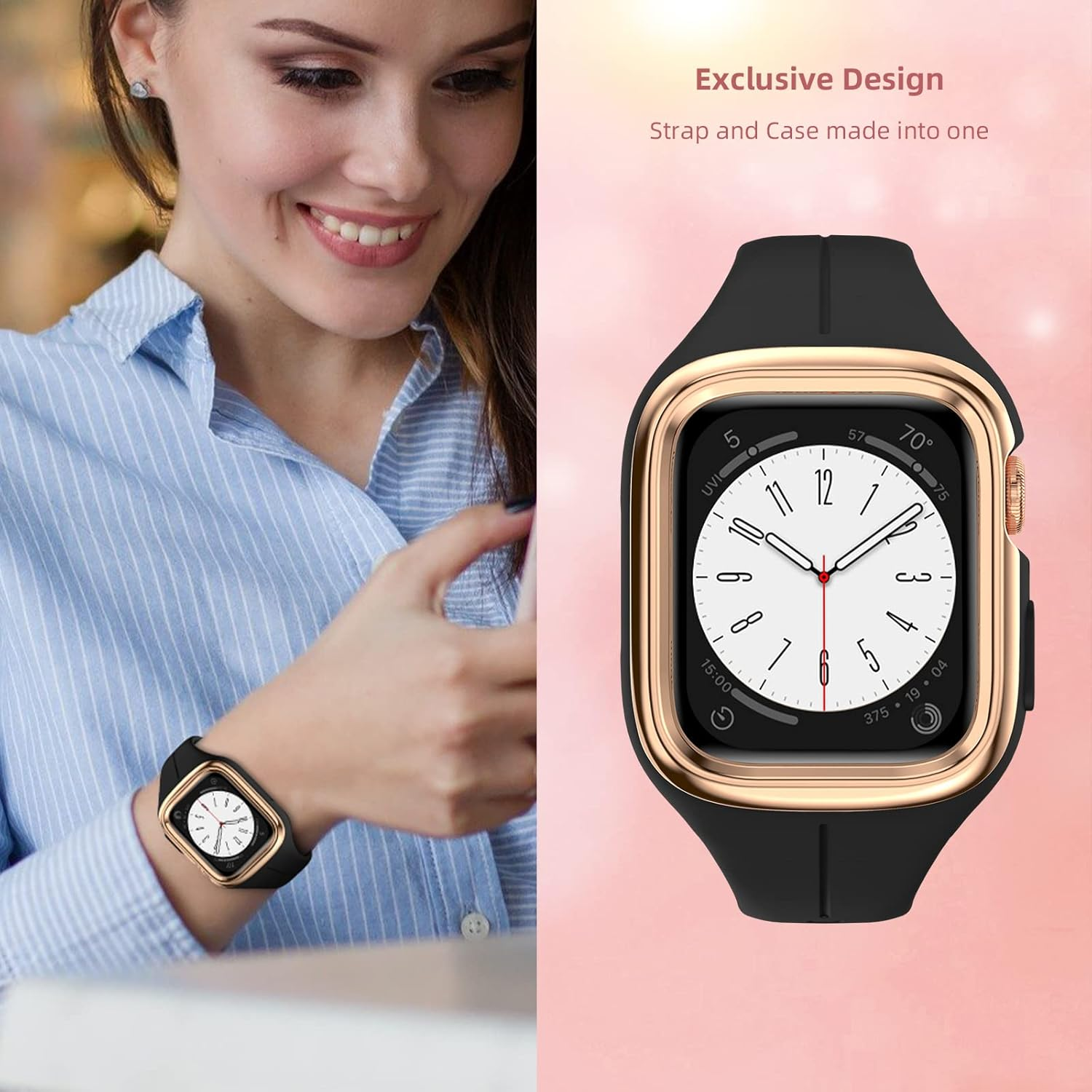 HAYONLIY Compatible with Apple Watch Band 38Mm 40Mm 41Mm with Metal Bumper Case, Women Sport Strap with Silicone Cover for Iwatch Series 9 8 7 6 SE 5 4 3 2 1 image number 6