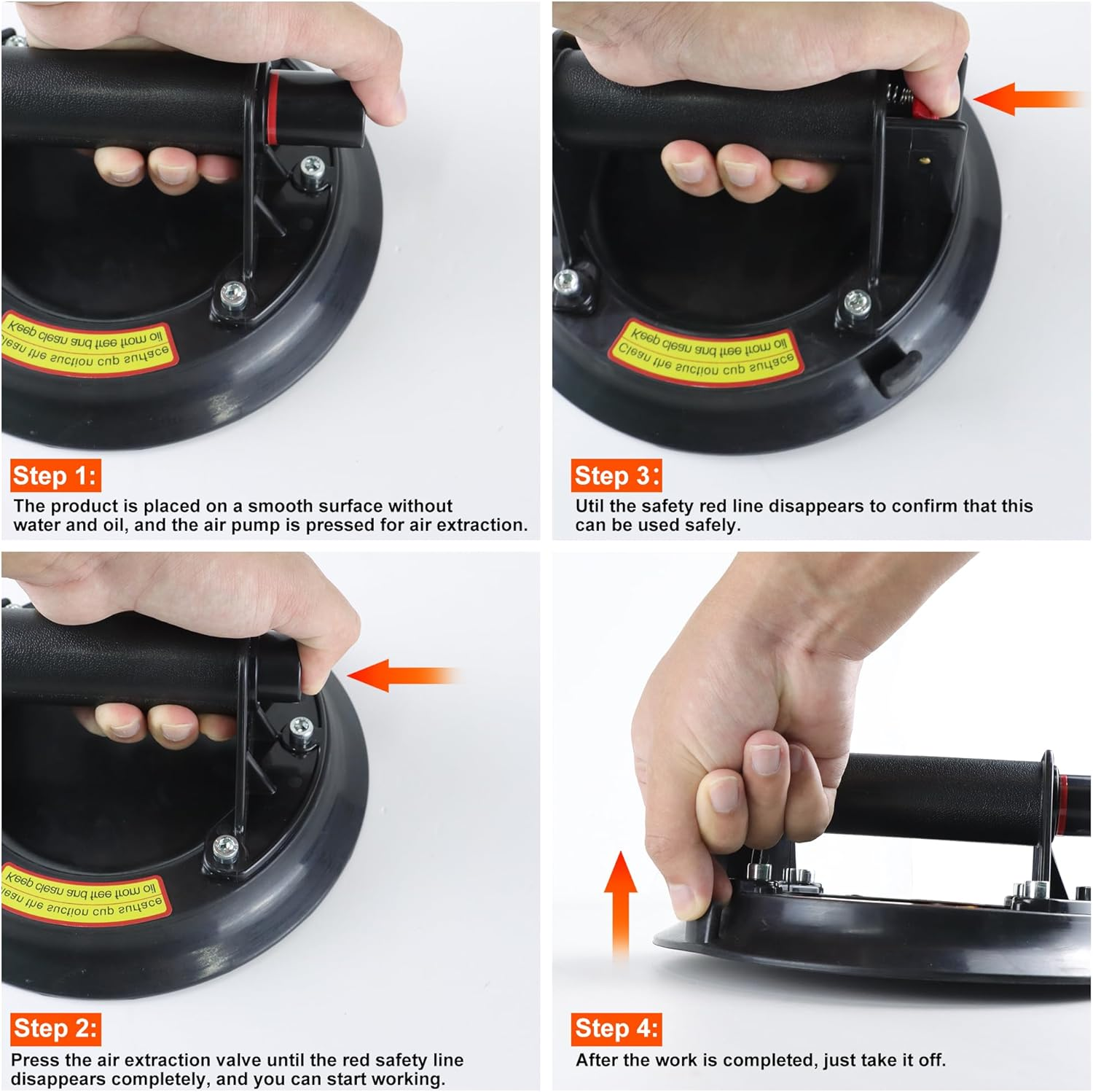 Vashly 2 Pack 8 Inch 440 Lbs with Suitcase Industrial Heavy Duty Handle Vacuum Large Glass Suction Cup Lifter,For Lifting Replace Auto Windshield Installation Glass/Granite Tile/Marble/Handing Tool image number 6