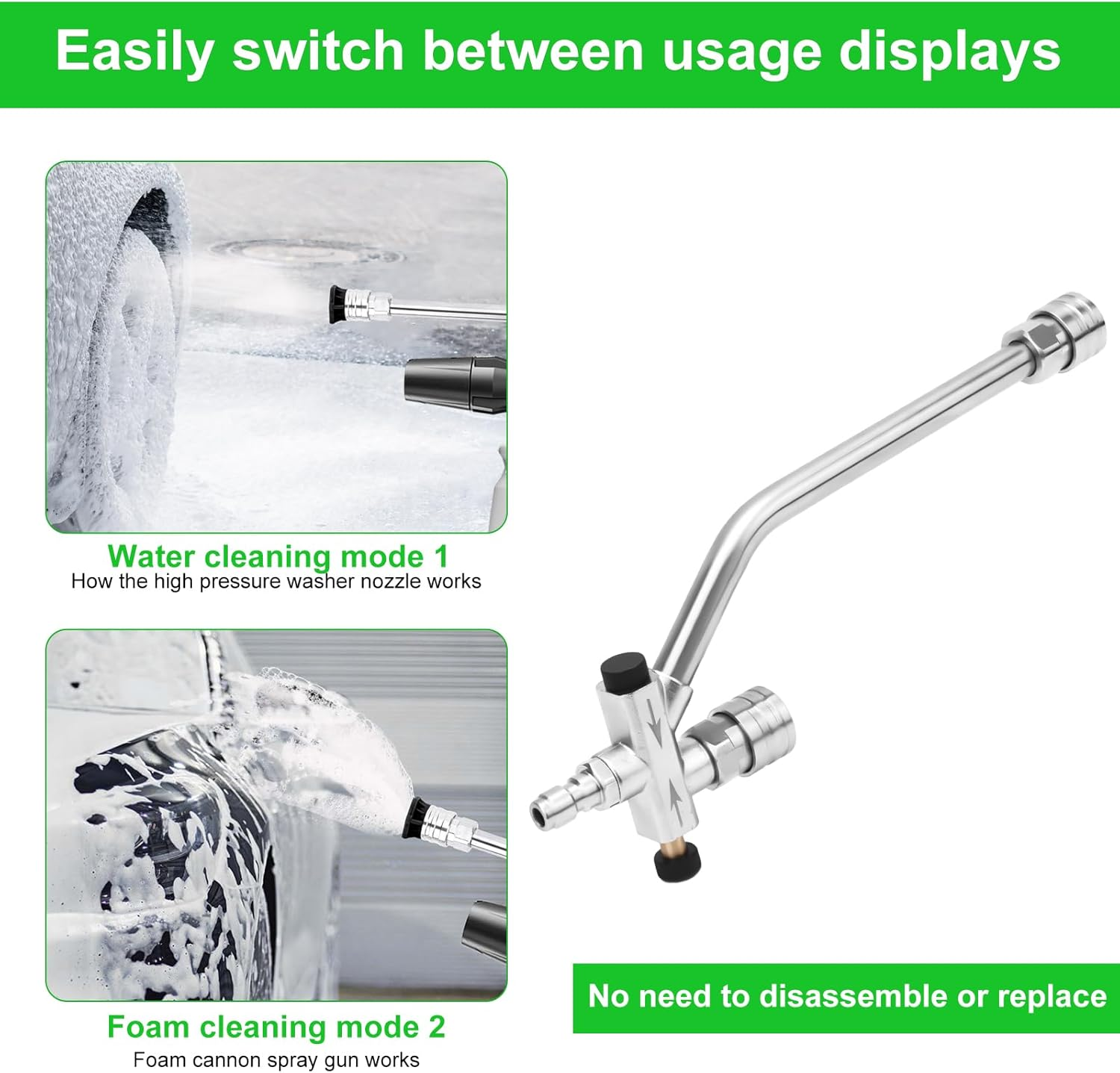 Foam Cannon Dual Connector Accessory, 1/4In Fast Connect Dual Lance Pressure Washer Wand with 5 Pressure Washer Nozzles Pressure Washer Double Tip Attachment for Soap Cannon image number 2