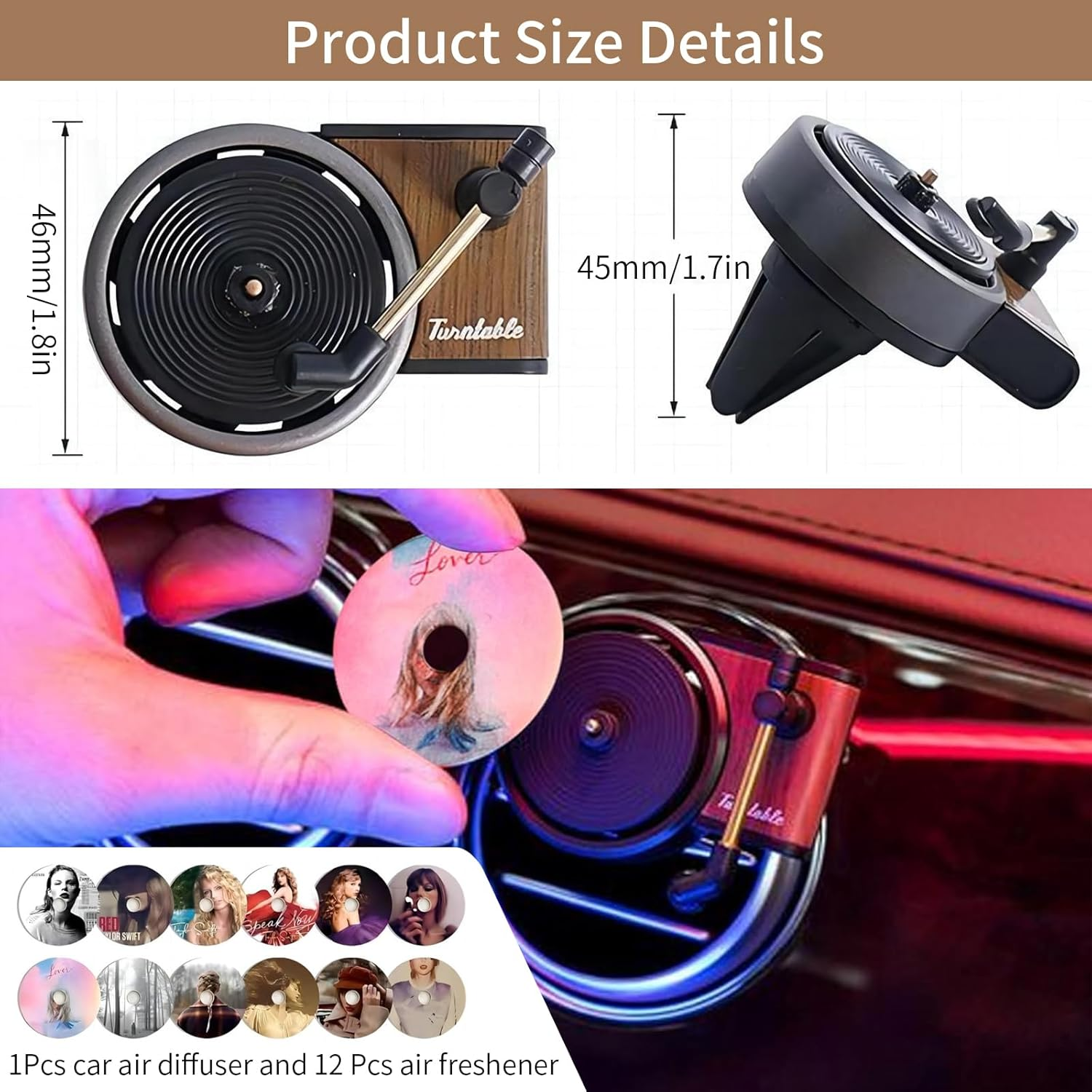 12 PCS Car Air Fresheners for Taylor'S Album, Car Air Fresheners with Record Play Vent Clip for Gift, Car Player Air Diffuser, Turntable Air Freshener Album Cover, Freshener Set for Car Accessories image number 1