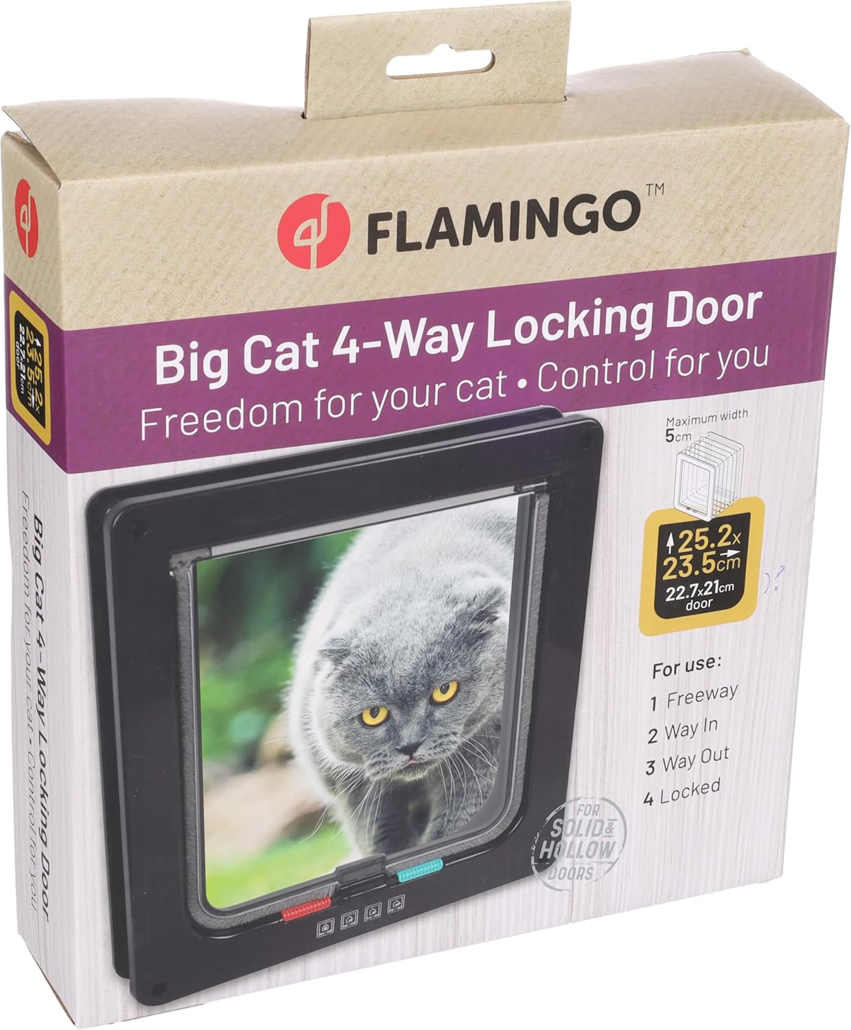 Flamingo Vego Cat Door with 4 Settings, Black, 25.2 X 23.5 X 4.9 Cm, Suitable for Large Cats, Silent, Transparent Flap with Magnetic Closure and Brush Seal image number 1