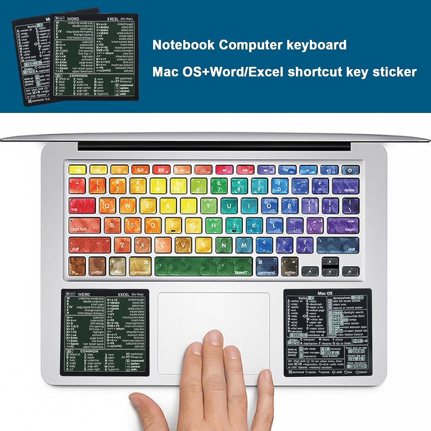 Ecsing 2 Sets Quick Reference Keyboard Shortcut Stickers M-A-C OS (M/Intel) & Word/Excel (For M-A-C) Waterproof Vinyl Decals for Laptop Computer Desktop Keyboards