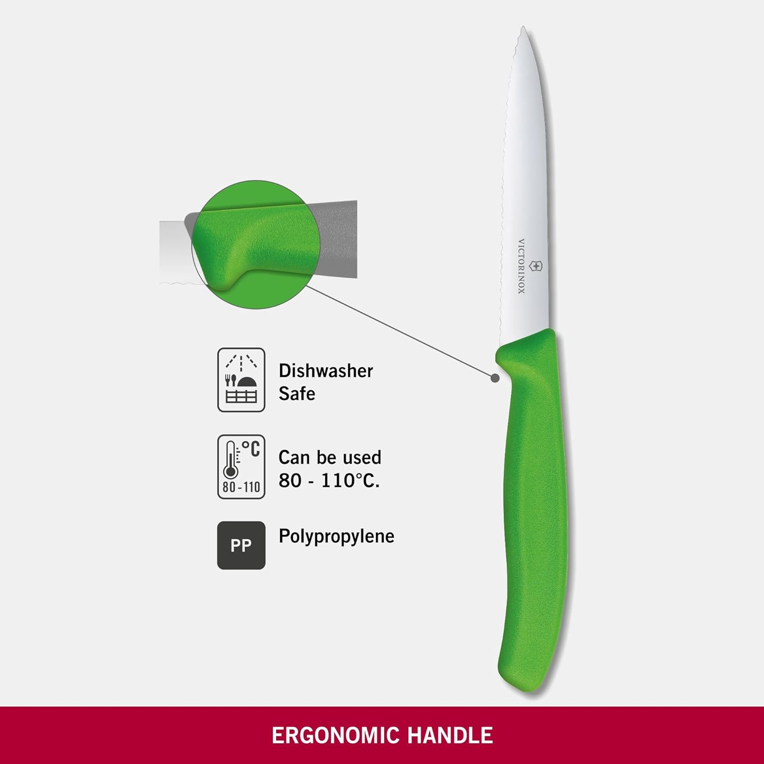 Victorinox Swiss Classic Pointed Tip Wavy Edge Paring Knife, Green, 6.7736.L4 - Yellow image number 7