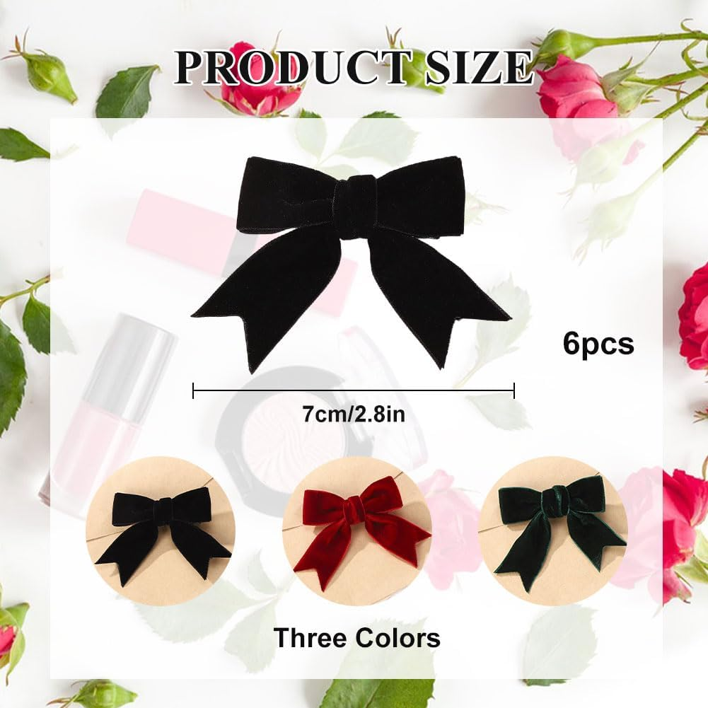 Bowknot Hair Clips - Black/Red/Green - Pack of 6 image number 6