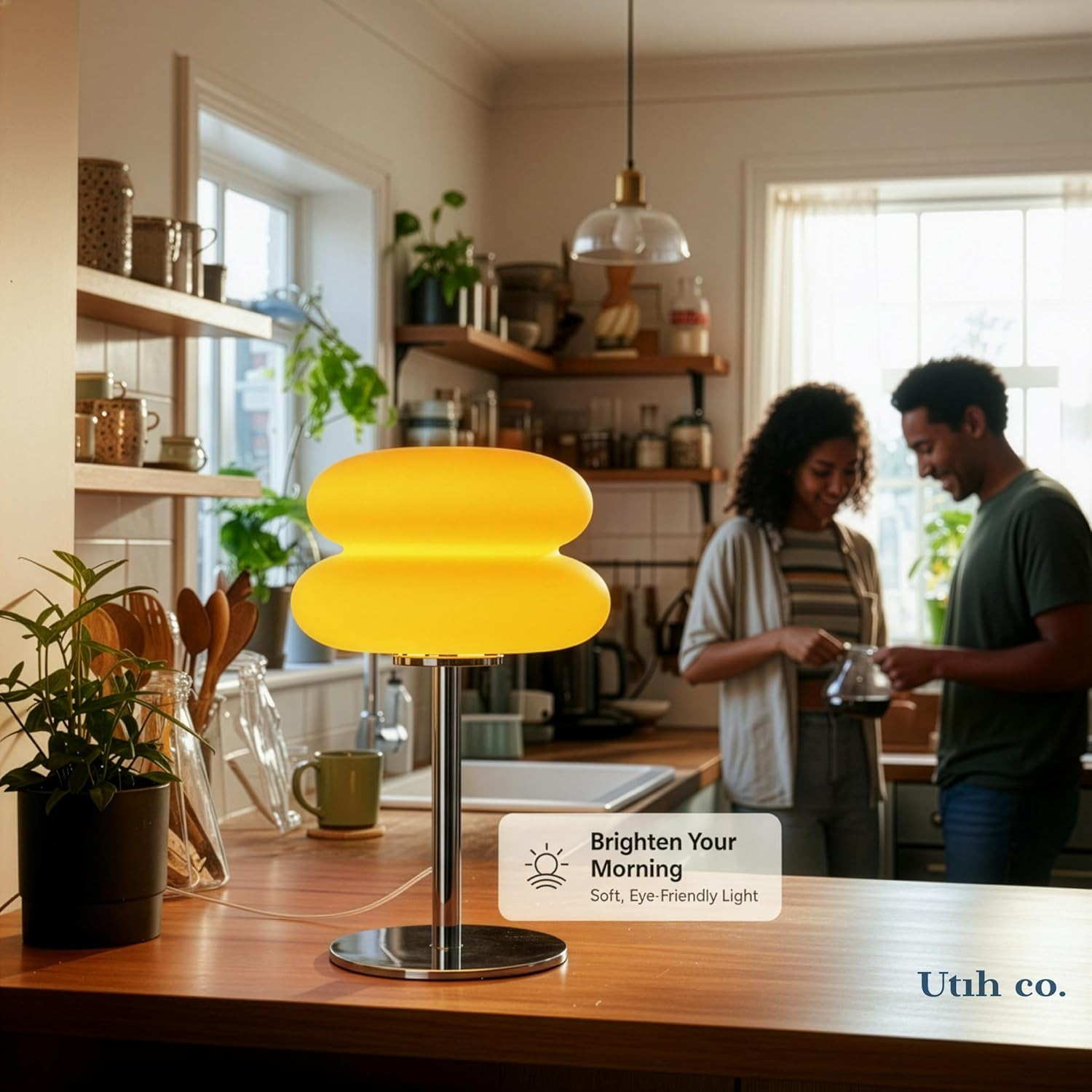 Orange Mushroom Table Lamp - 3 Color Modes & Dimming - Mid Century Modern 70S Retro Decor - Shatterproof PC Shade & Metal Base - Aesthetic Space Age Bedside Light for Bedroom Living Room image number 2