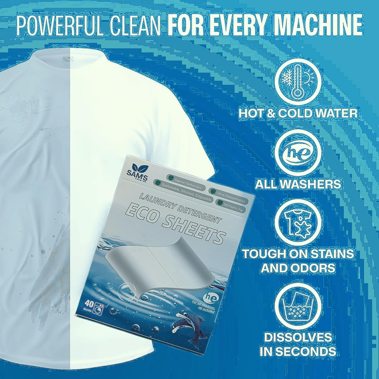 SAM'S PREMIUM Eco Laundry Detergent Sheets (80 Loads) &ndash; Plastic-Free, Zero-Waste, Dissolvable Strips for Washing Machines &ndash; Compact & Travel-Friendly Laundry Soap Sheets image number 3