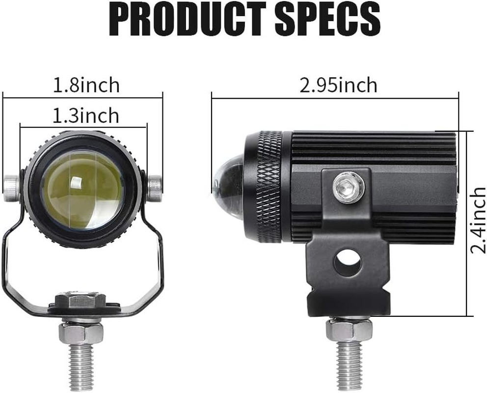 EXZEIT Led Driving Light for Motorcycle, High Low Beam Function 1.3'' Fog Lights Aux Light for Motorcycle E-Bike ATV UTV, 12/24V, 30W, 6000 Lumens 2 Pcs (White Light)