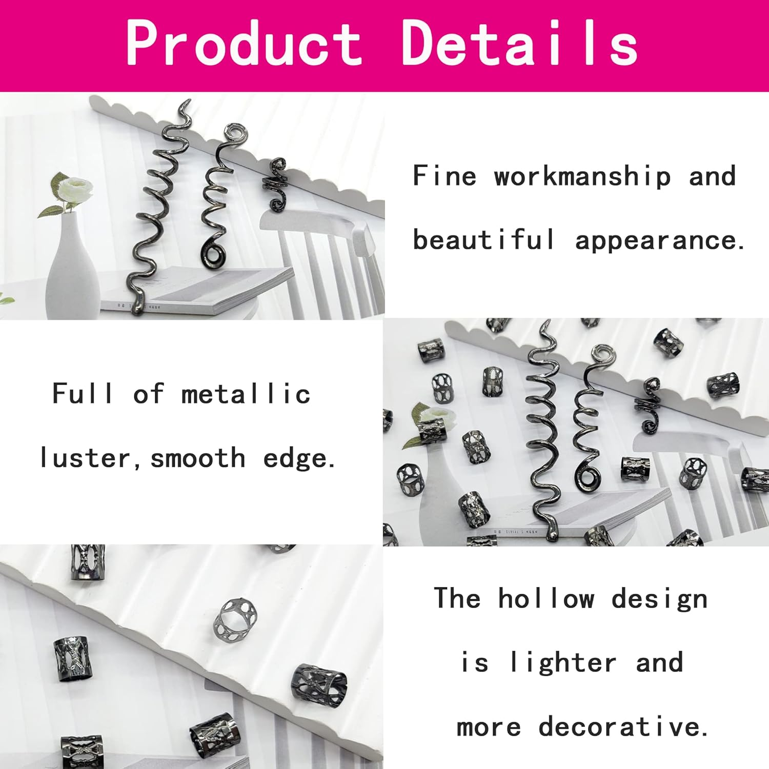 XCSJ 28 Pieces Dreadlock Jewellery Hair Spirals Clips Hair Braid Rings Adjustable Metal Cuffs Hair Dreadlocks Accessories Cuffs Hair Accessories Set Hair Spirals Dreadlocks for Men, Women (Black)