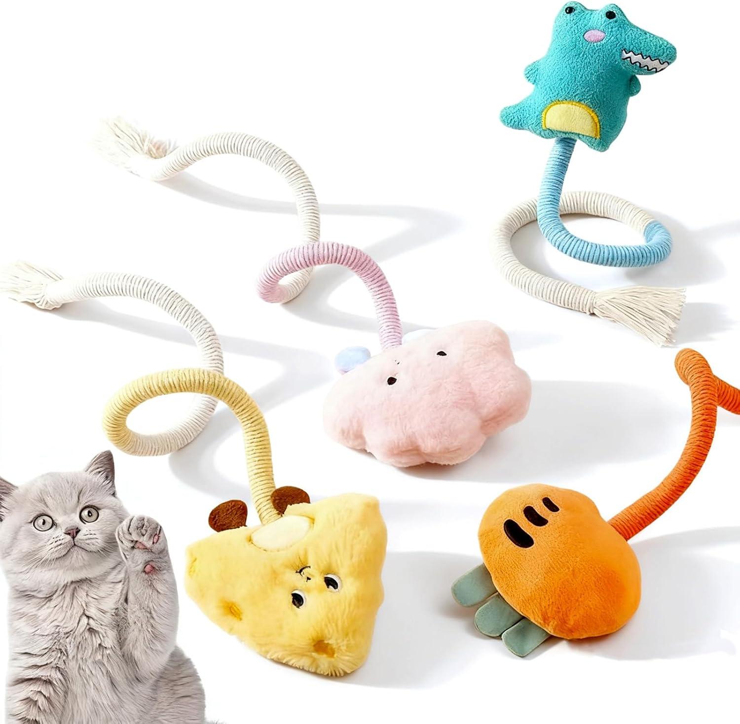 FOSDICK 4 Pieces Cat Toys for Indoor Cats Adult Kitten, Self Amusement Cat Toy, Kitten Teething Toys Chew Rope, Teeth Cleaning Stress Release Cotton Rope for Indoor Cats Kittens to Bite, Chew, Kick image number 2