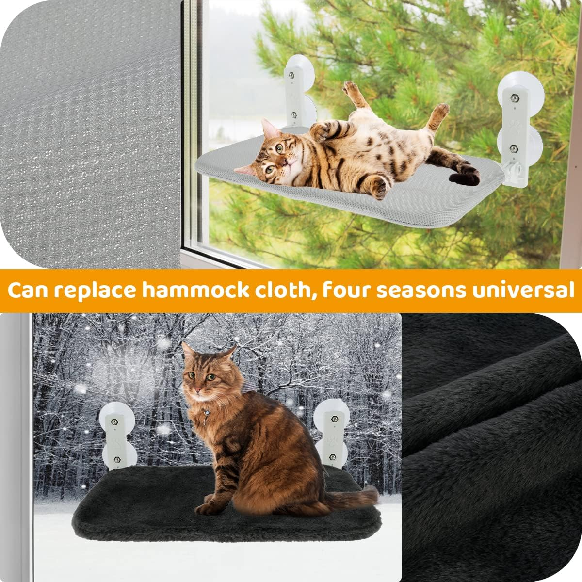 Cat Window Perch Foldable Space Saving Cat Hammock Hanging Cat Window Hammock Seat with Suction Cups Strong Bearing Capacity Cat Hammock Replaceable Window Mounted Cat Bed for Cat Kitten image number 3