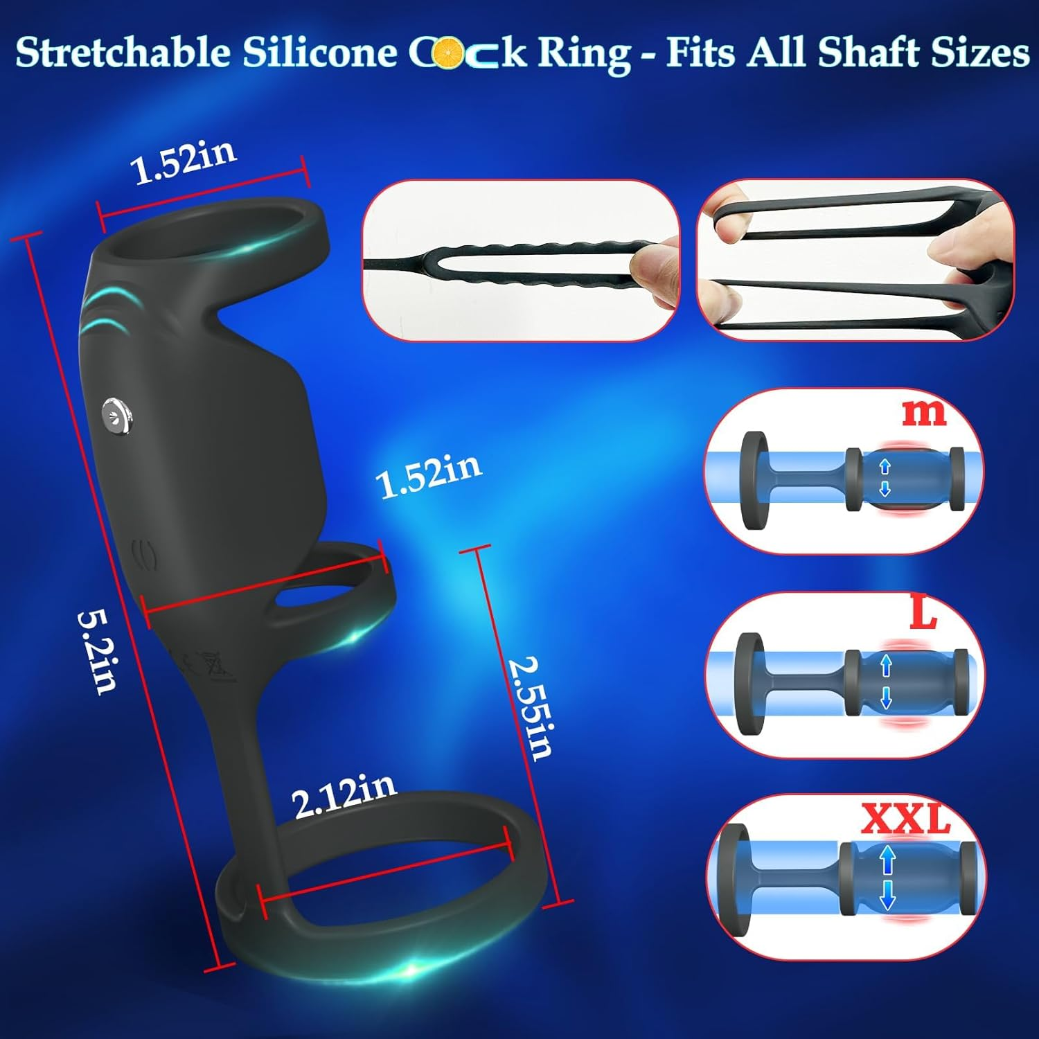 Vibrating Penis Sleeve Cock Ring, Penis Ring Vibrator Extender for G Spot Stimulation, Couples Adult Sex Toys for Men Women, Enhancer Sleeve Male Couple Sex Toy for Men image number 3