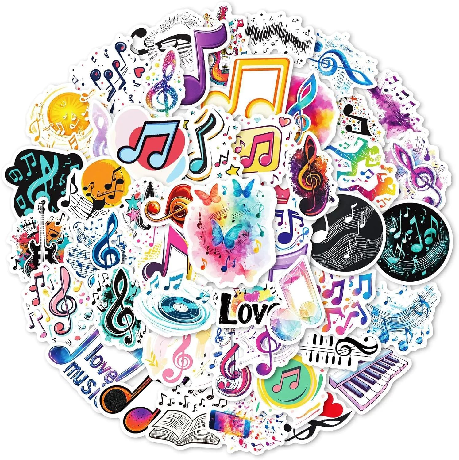 50 Pieces Musical Notes Stickers for Water Bottle|Vinyl Waterproof Sticker for Laptop Skateboard Phone Car Decals for Teens Adults for Party Favors Supplies Decor (Music Stickers) image number 2