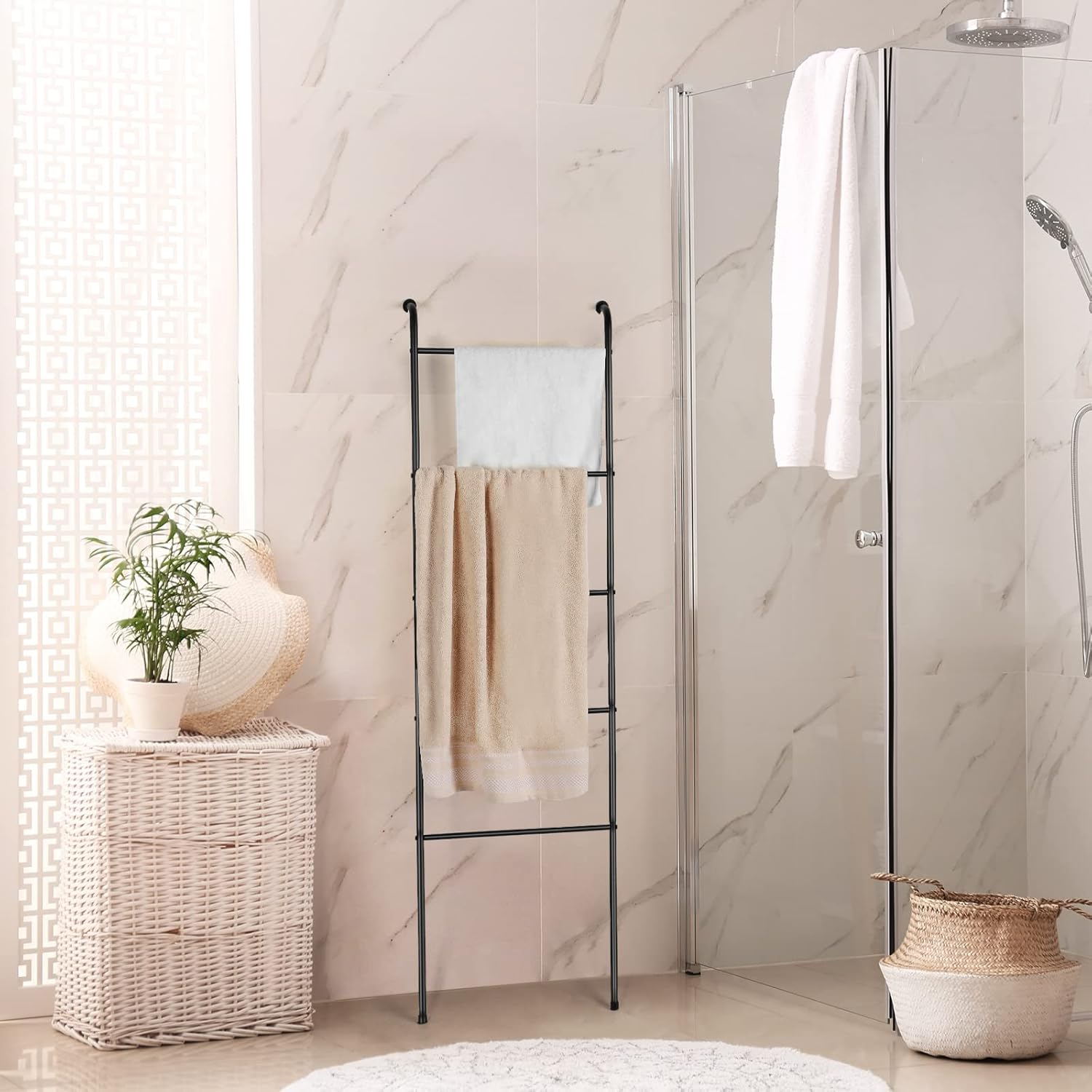 Blanket Ladder Towel Ladder for Bathroom Blanket Rack for Living Room Bathroom Laundry Room Black image number 6