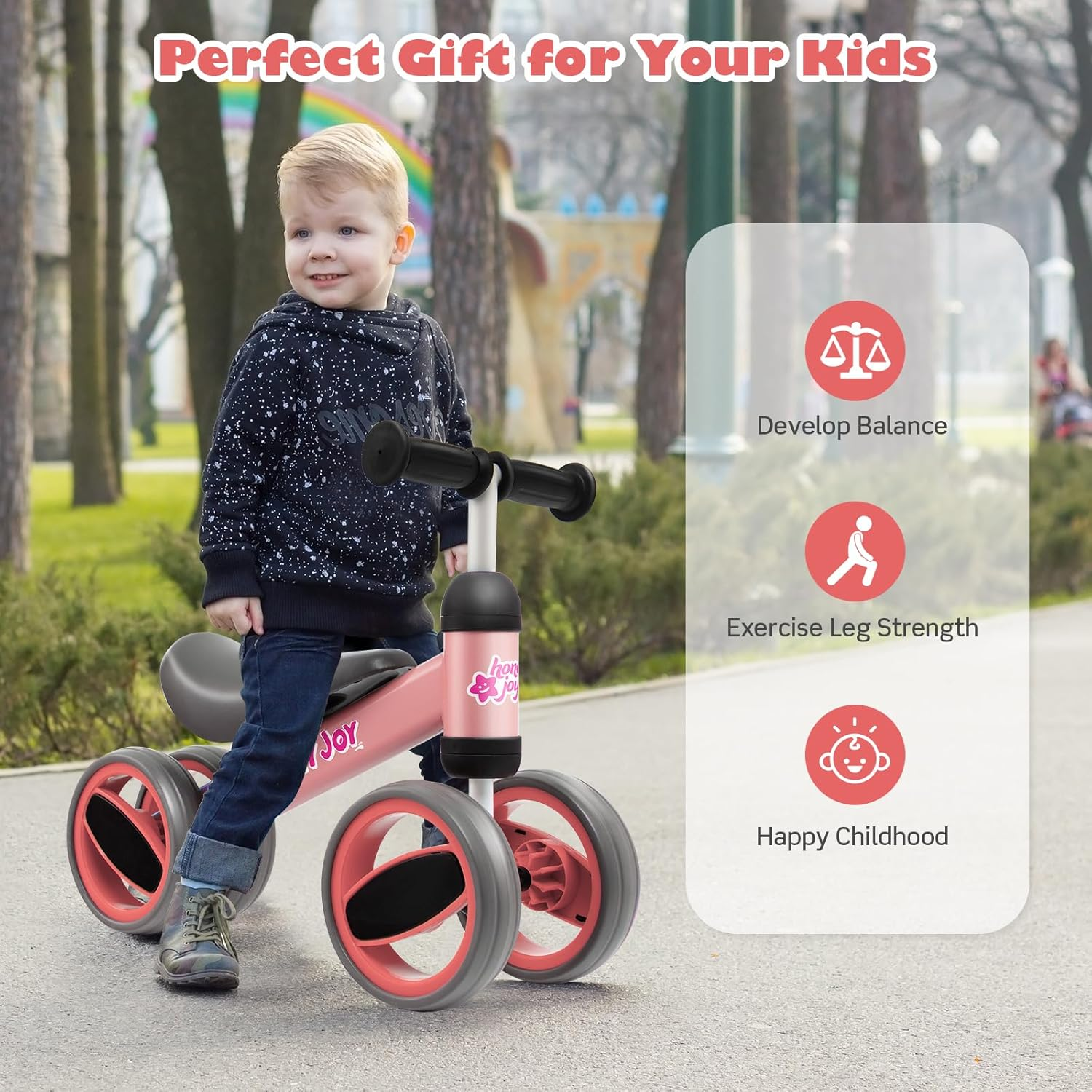 HONEY JOY Baby Balance Bike, Balance Bike for Toddlers W/4 Wheels, 135&deg;Limited Steering, Indoor Outdoor Infant Bicycle for Baby Standing to Running Training, Toddler No Pedal Bike for 1-2 Years image number 4