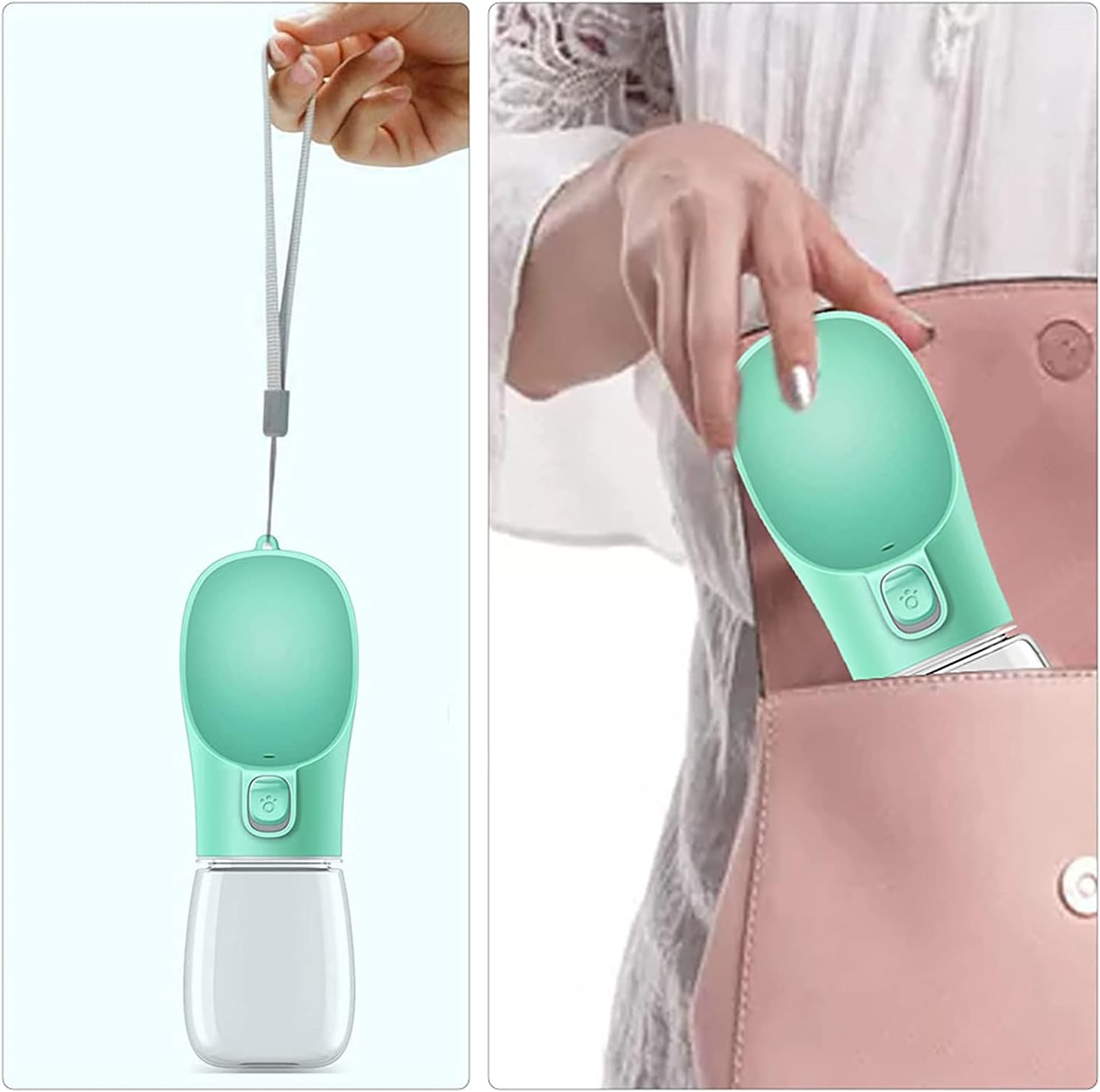 Leakproof Portable Dog Water Dispenser with Drinking Feeder, Outdoor Travel Water Bowl for Dogs & Cats, Green, 550Ml image number 4