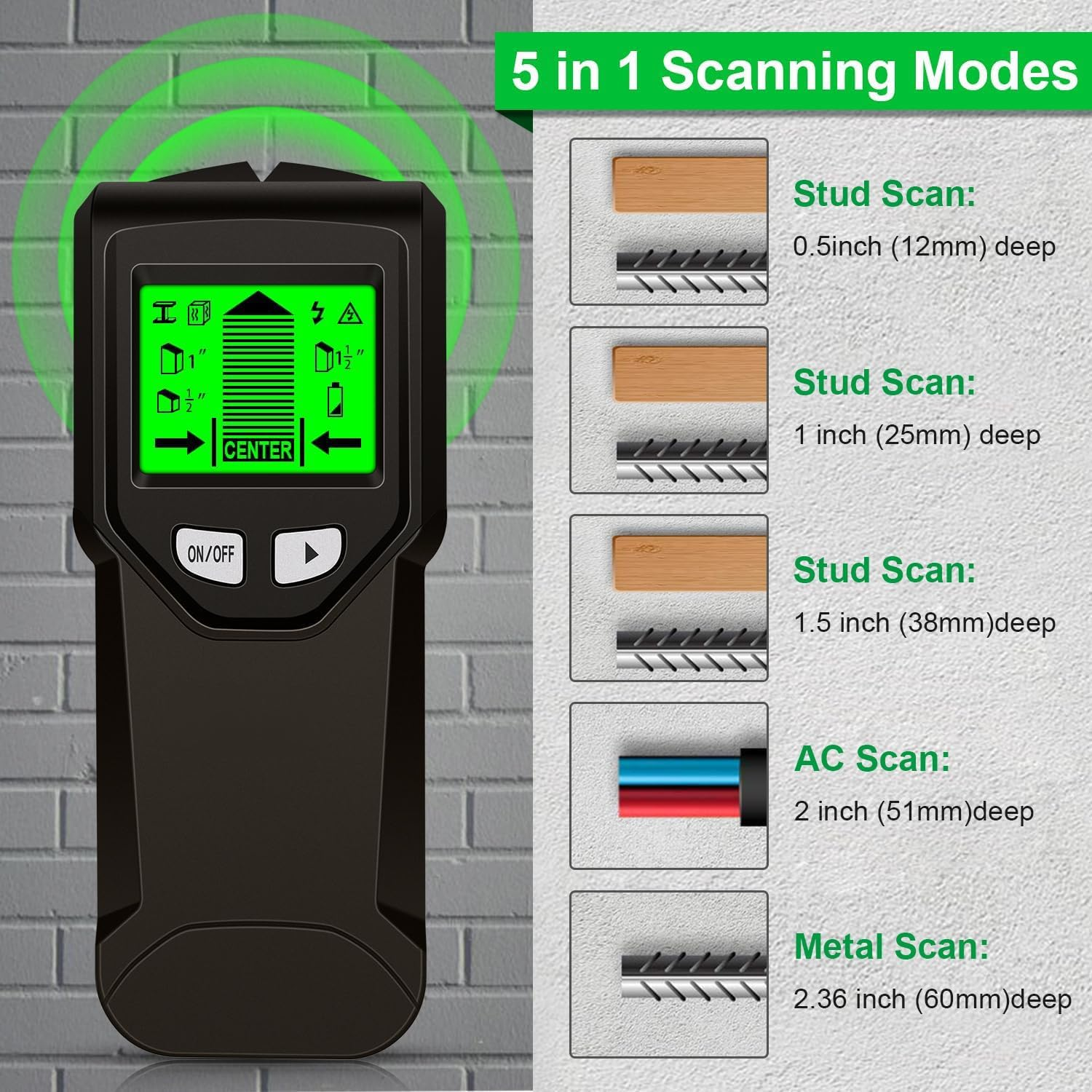 Stud Finder Wall Scanner- 3 in 1 Wall Scanner Handheld Stud Sensor,Intelligent Microprocessor Chip and HD LCD Display,Edge Finder for Metal Wood Detector (Batteries Not Included image number 3