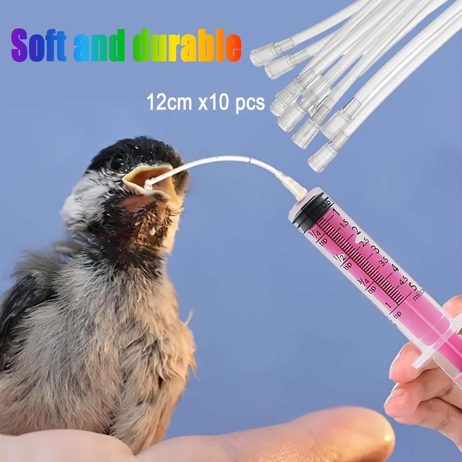 LONGHAO 5 Pieces 5 Ml Coloured Syringe with 10 Pieces Hose Set, Young Birds Feeding Syringe with Hose, Hand Feeding Tool for Parrots, Feeder Food, Pigeon Accessories (5 Colours, 5 Ml + 12 Cm) image number 6