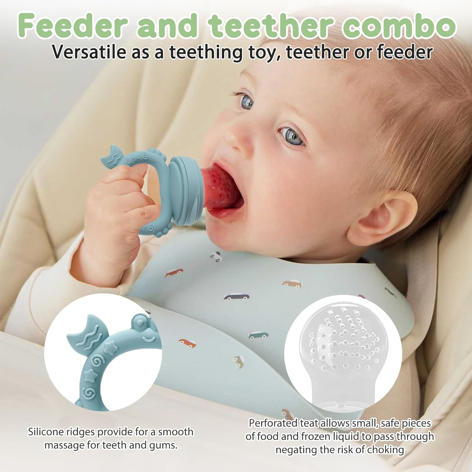 MR.TIMELAG Baby Fruit Food Feeder & Mini Freezer Nibble Tray Combo, Additional Silicone Sacs, BPA Free Silicone Feeder for Safe Infant Self Feeding, for Teething Babies and Self-Feeding Babies image number 3