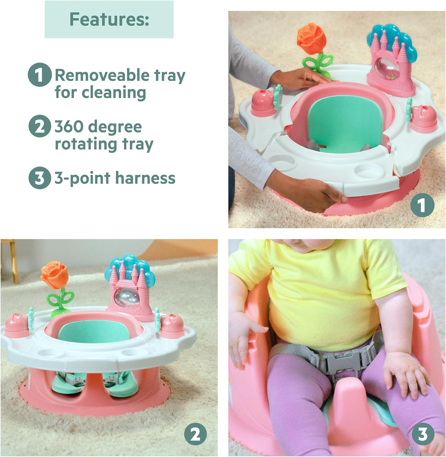 Bright Starts Disney Princess Superseat, Fun Baby Seat for Sitting Up, Playtime, and Meals, Ages 4 Months to 4 Years, Pink image number 1