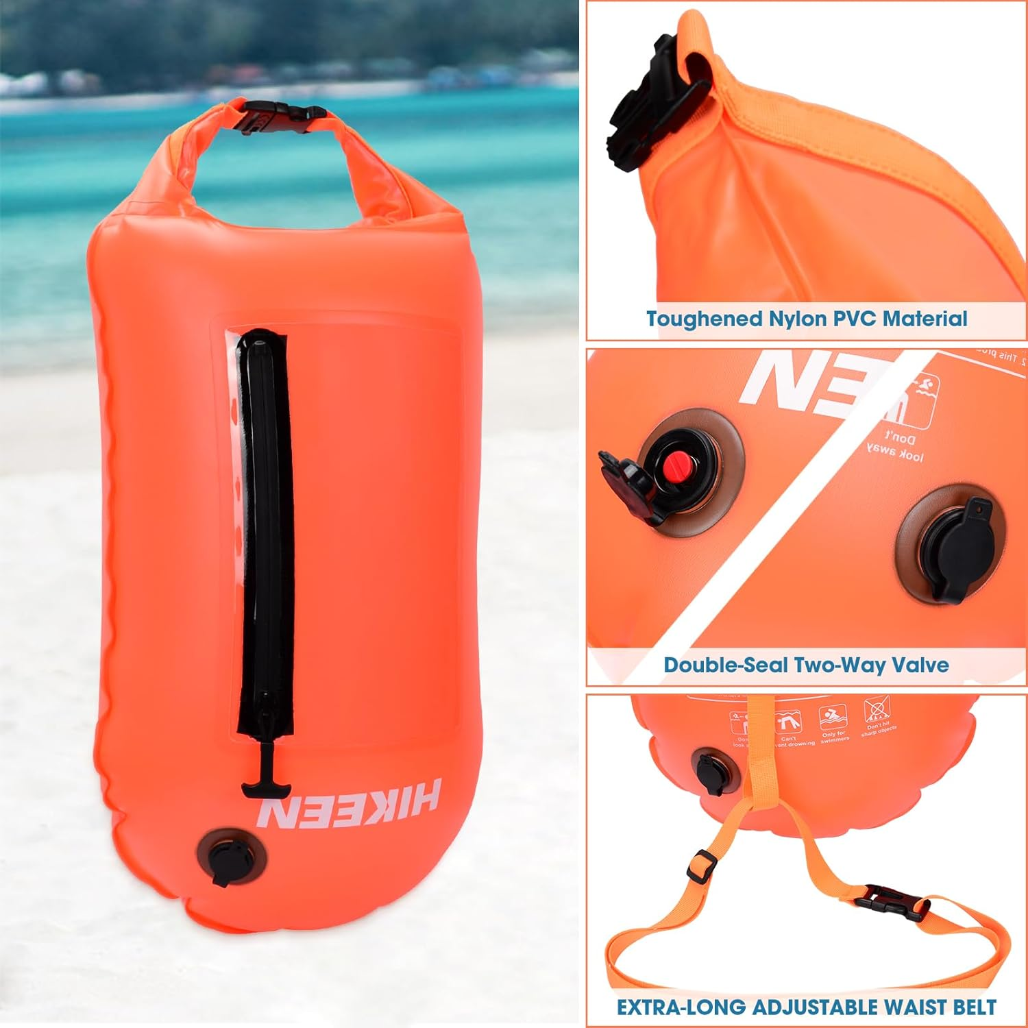 Hikeen Swim Buoy -Waterproof Touchscreen Storage Space, Swim Buoy Adjustable Waist Belt for Open Water Swimmers -Be Bright Be Safer image number 1