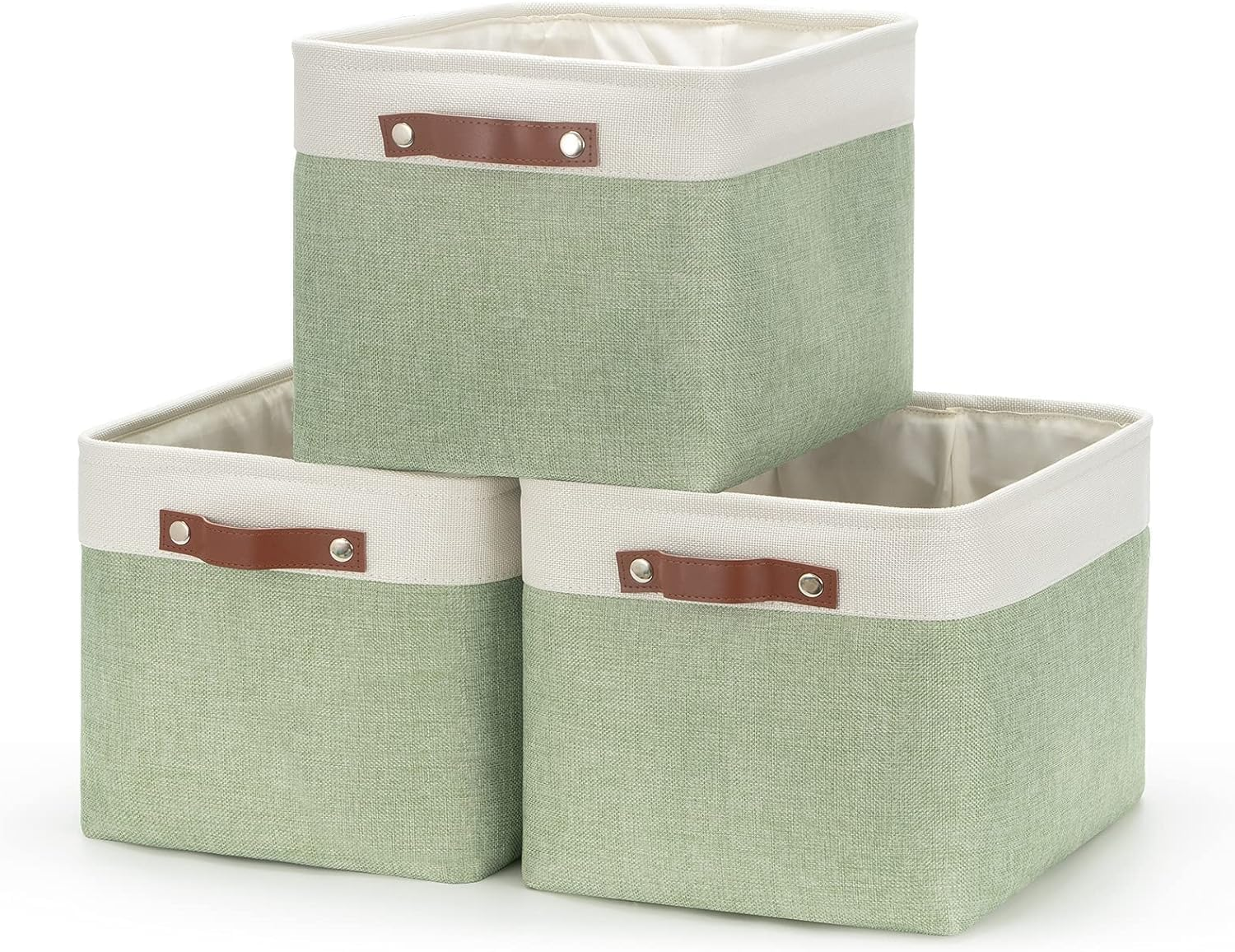 Tinyso Fabric Nursery Storage Baskets for Shelves(3 Pack),Foldable Large Storage Baskets for Organizing,Linen Storage Cube Box Decorative Baskets Bins with Handles for Closet,Clothes,Toy image number 2
