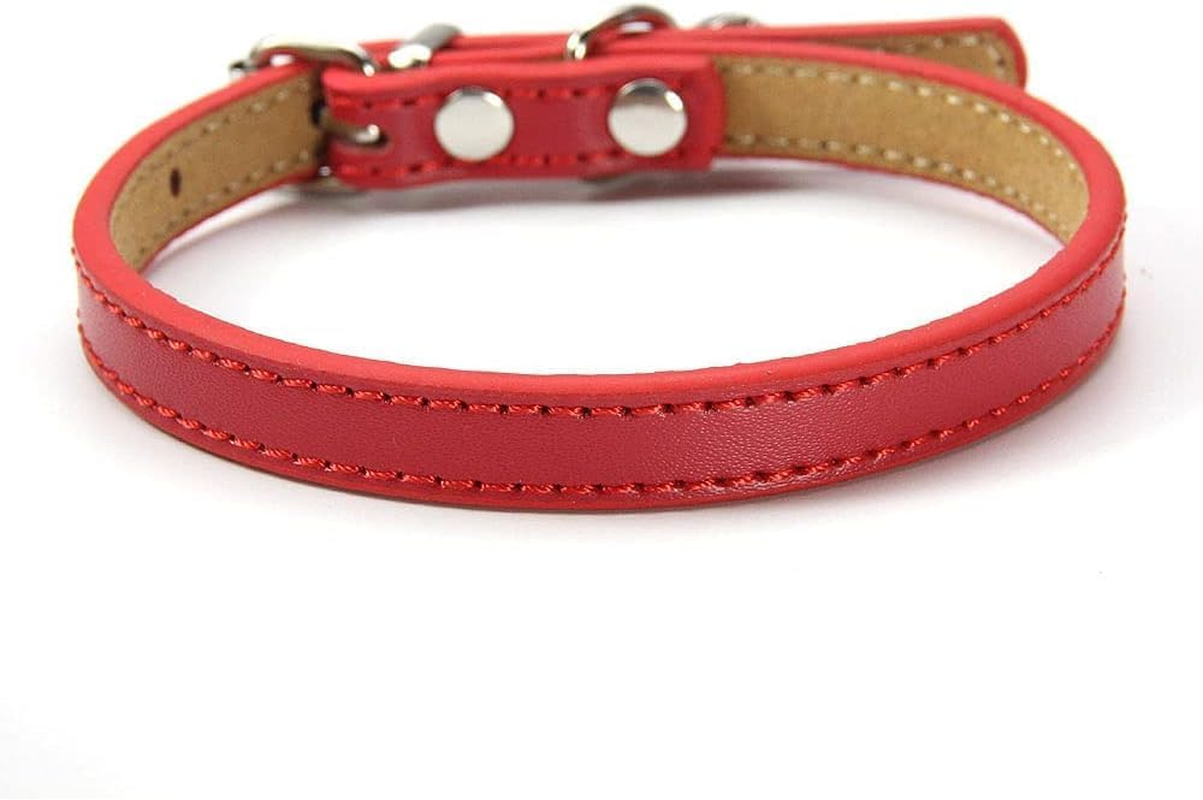 Weforu Dog Collar with Bell, PU Leather Adjustable Kitten Collar for Small Puppy Kitten (Red) image number 6