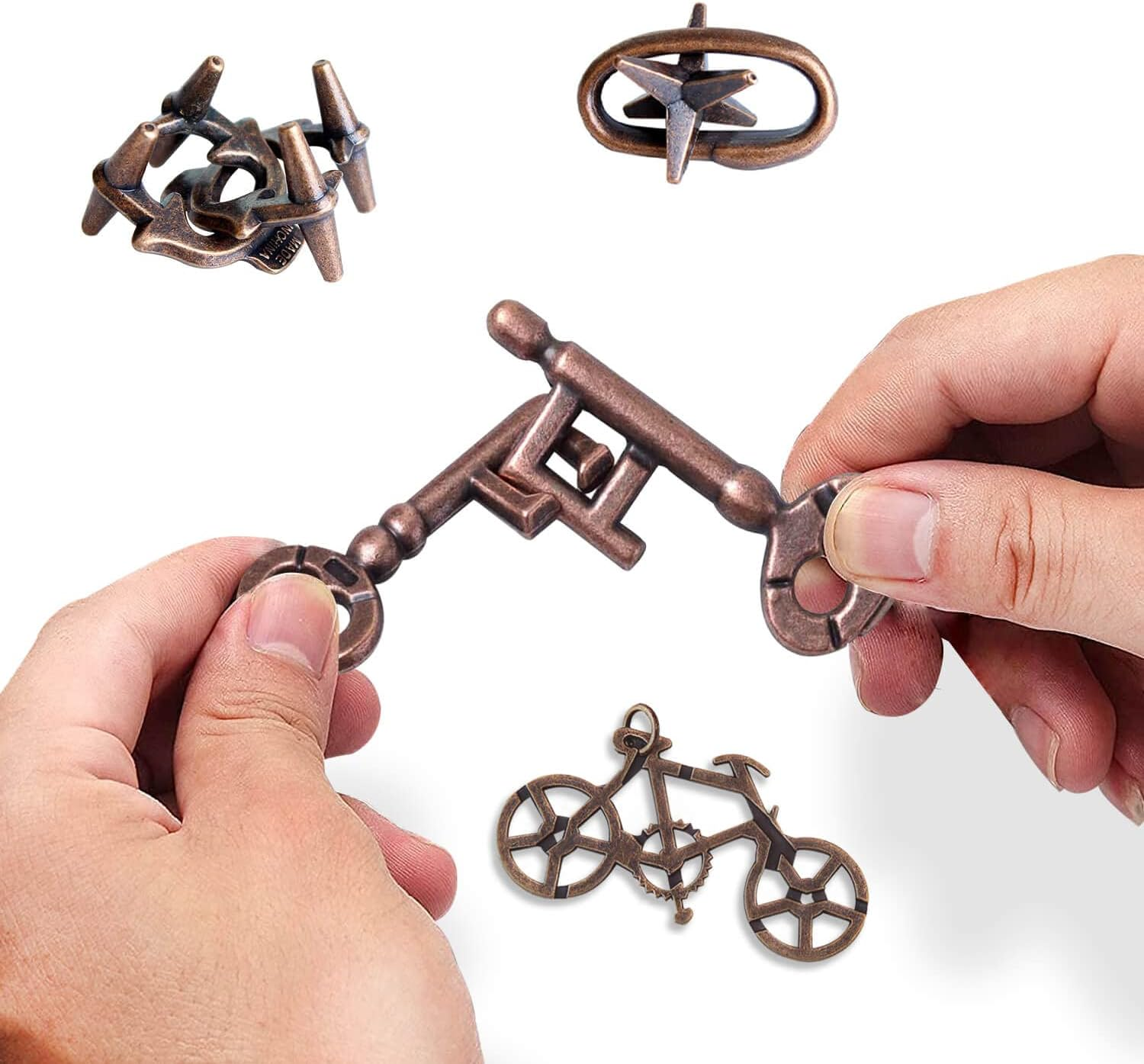 4 Pieces Brain Teaser Puzzles，Metal Cast Puzzle Games Toys，3D Highly Difficult Adult Puzzles，Iq Educational Box for Kids and Teens image number 3